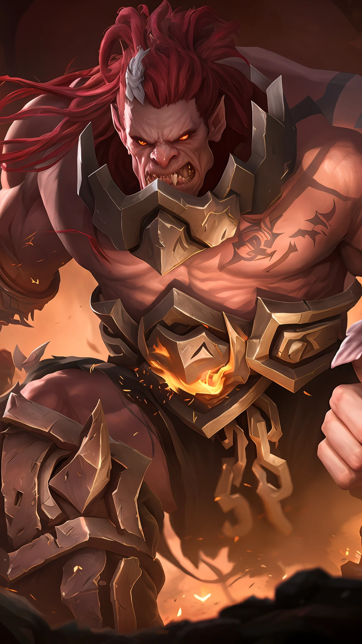 arafed image of a man with a sword and a fire, hearthstone card art, berserker potrait, official splash art, hearthstone card artwork, hearthstone card game artwork. ”, 8k hd wallpaperjpeg artifact, 8 k hd wallpaperjpeg artifact, grog strongjaw, hearthstone official splash art, portrait berserker barbarian, 8k, high definition, detailed face, detailed face, detailed eyes, detailed suit, hyper-realistic, + cinematic shot + dynamic composition, incredibly detailed, sharpen, details + superb details + evening with light + perfectionism ((moody lighting)),