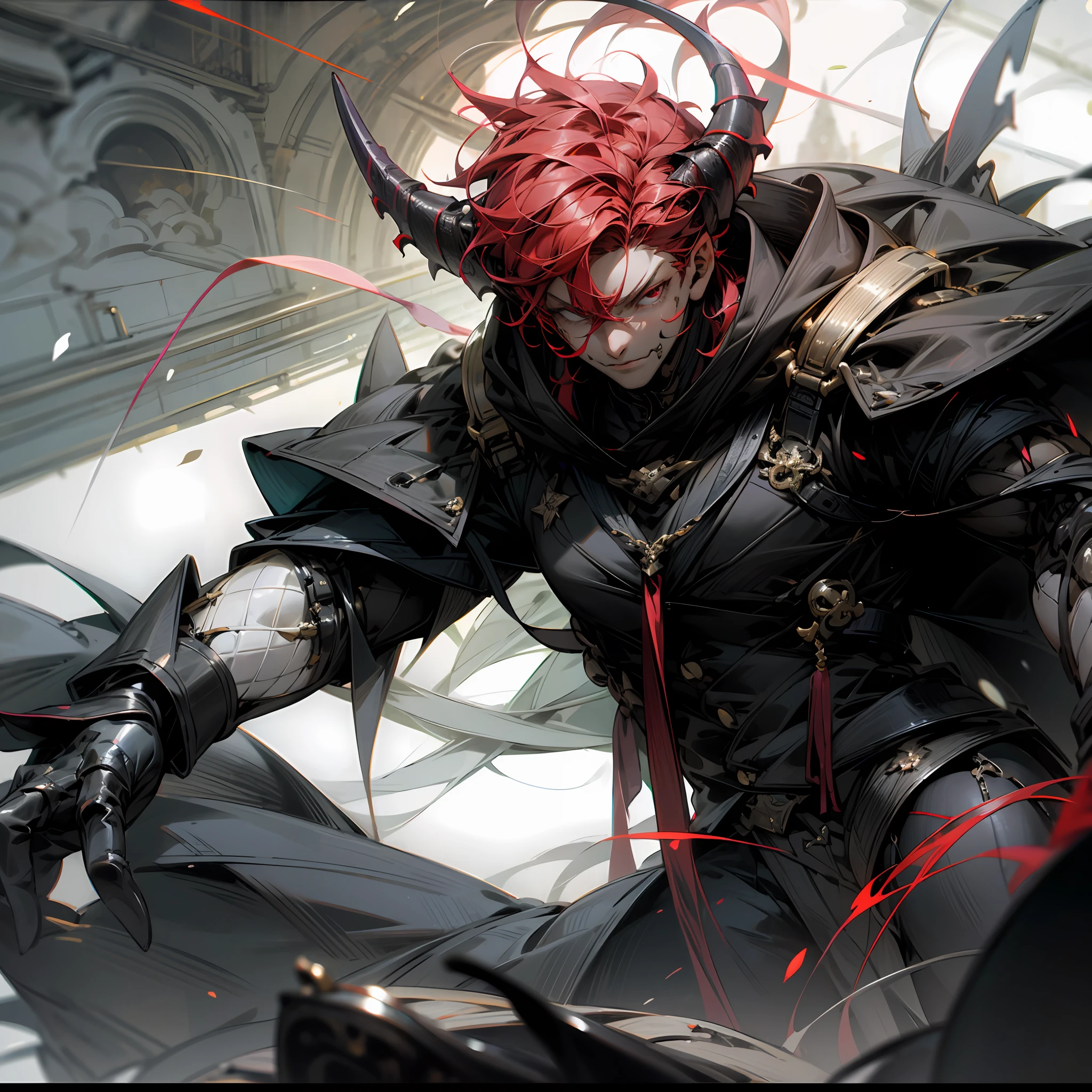 Masterpiece, High quality, illuminating\(obeyme\),illuminating\(demon\),Male_Focus, Solo, 1boy, Black gloves,Red eyes, view the viewer, Cool,From below,鎖骨,loosen tie,first person perspective,Kabe-Don,defiance, The picture scale is 9:16,Automatic replenishment,Supplement Nature,The picture is ultra-clear --auto