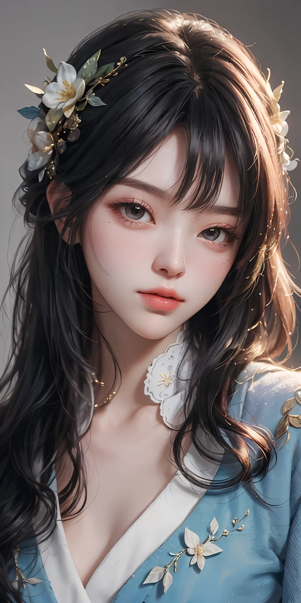 there is a woman in a purple dress posing for a picture, ((wearing aristocrat robe)), inspired by Sim Sa-jeong, cute elegant pose, kawaii realistic portrait, soft portrait, 8k)), portrait c 12.0, portrait c 1 2. 0, inspired by Ma Yuanyu, sakimichan, in pastel colors
