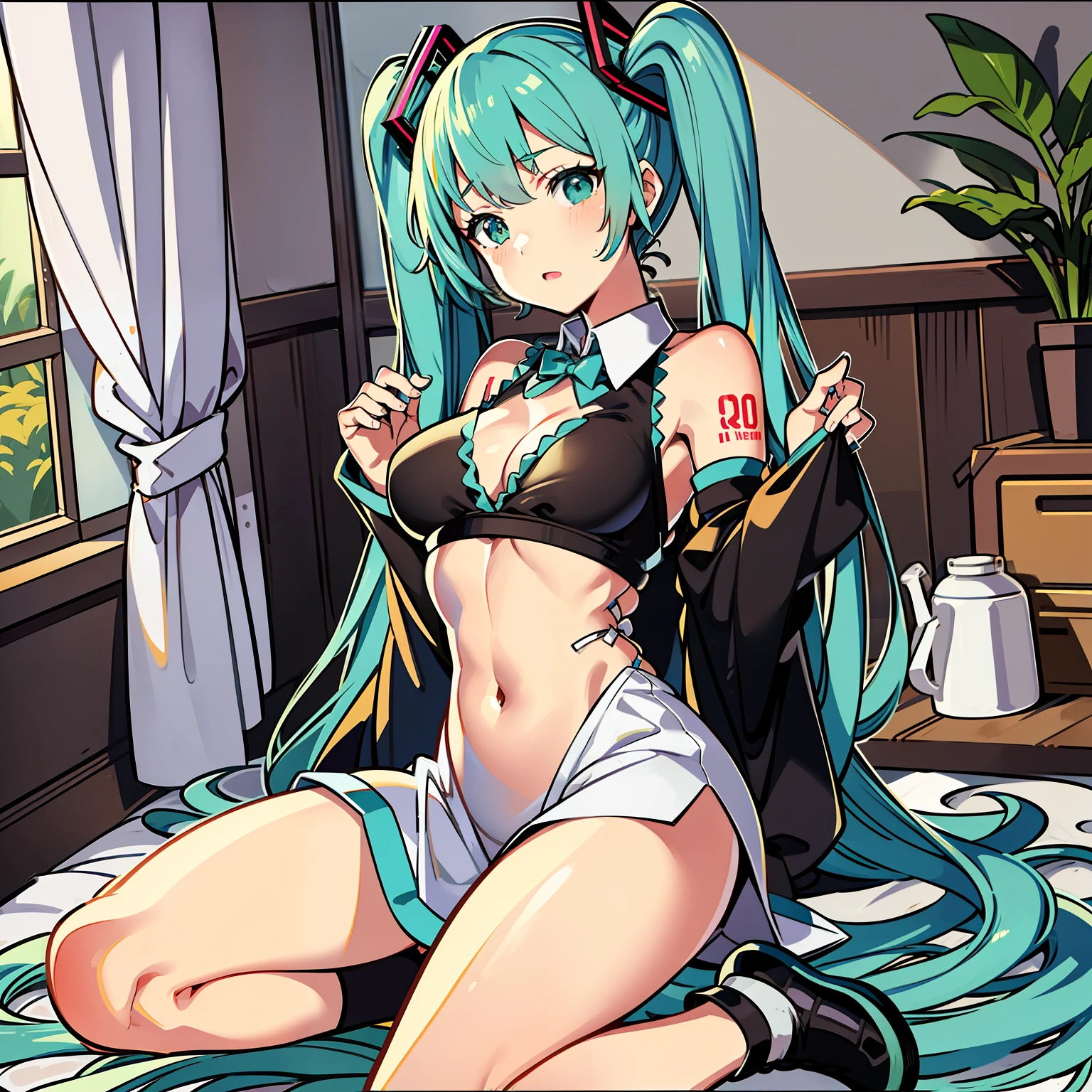 Hatsune Miku sem roupas sedutora anime,tomando banho, maos em cima dos peitos, peitos pequenos, adoslecente, mamilos marcando a roupa, muito sensual, roupa molhada, sem camisa