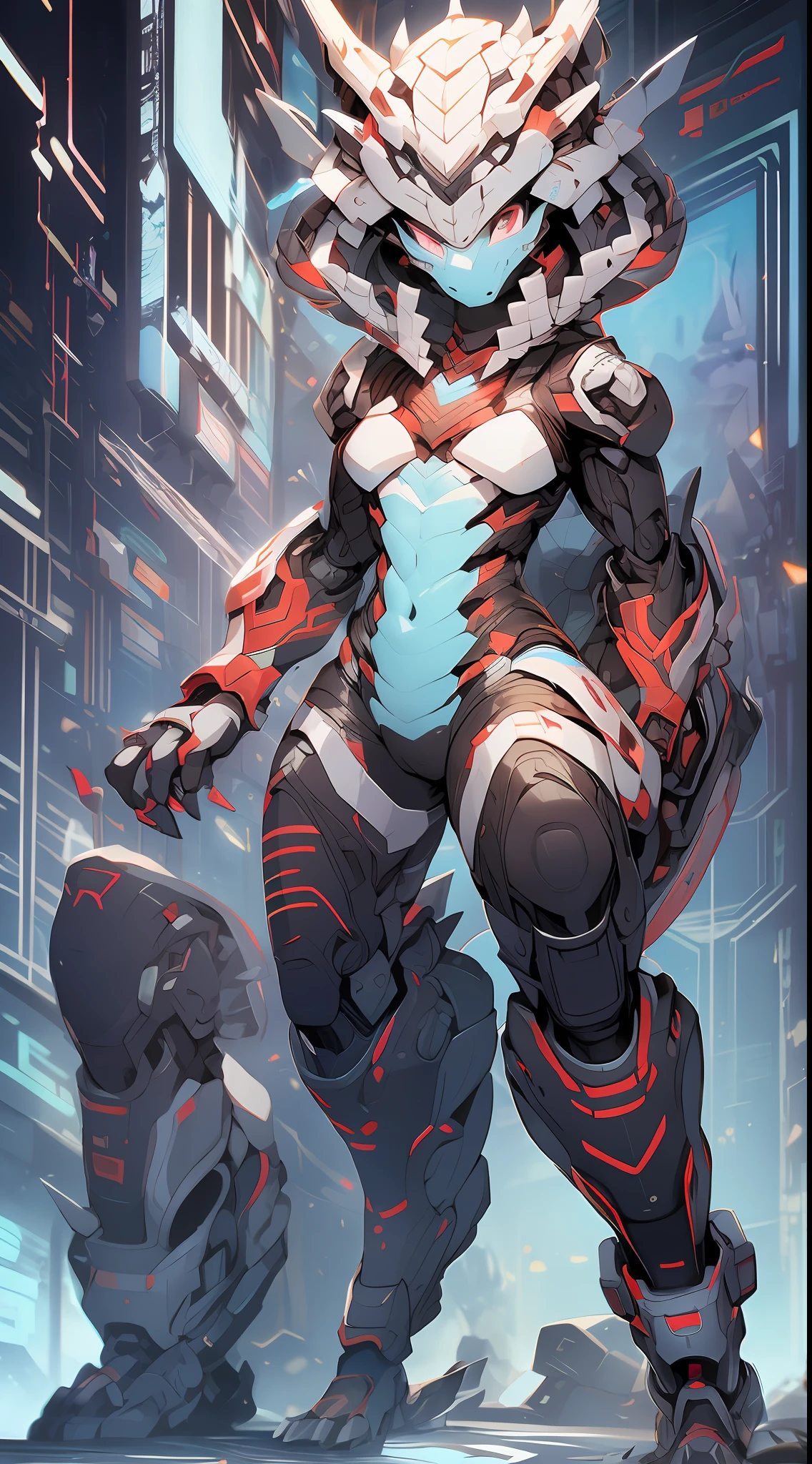 A dragon girl wearing a mech，Mechanical nanoskin, modern mecha anime。