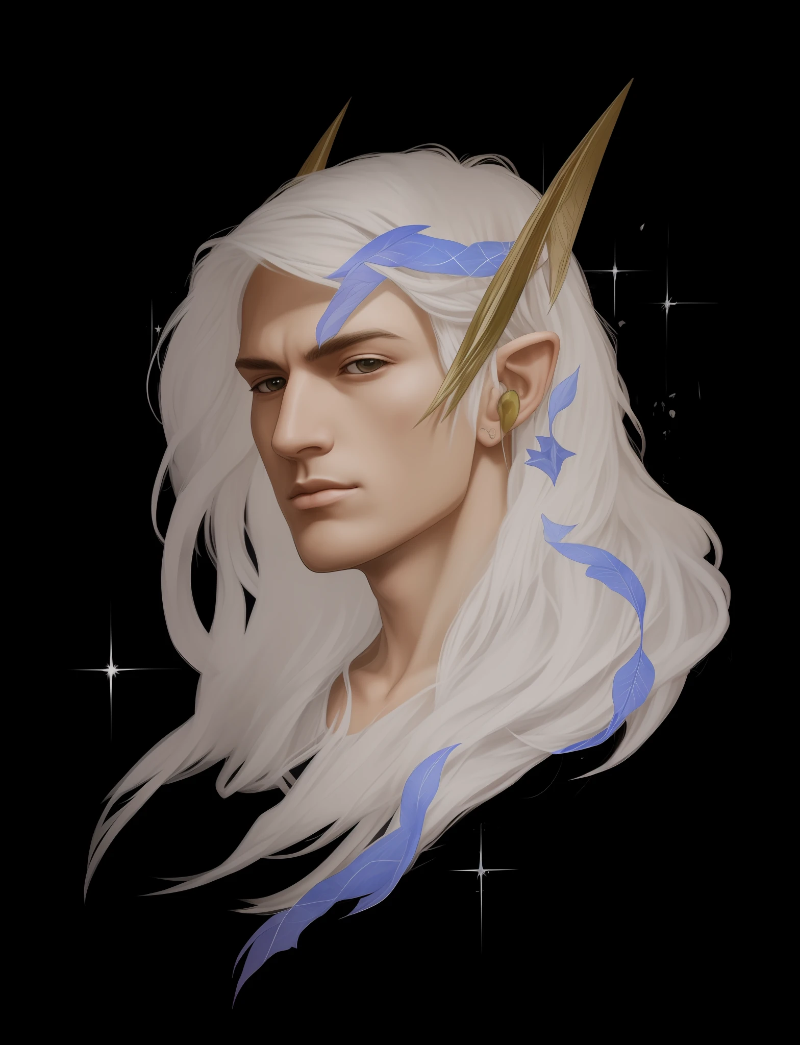 The elf is a tall, slender and elegant being with long blonde hair and bright green eyes. On his fair skin, there are tattoos in the form of sigils of knowledge, which represent his wisdom and skill in magic. He is calm and serene, always watching closely what is happening around him. His presence conveys a sense of peace and tranquility, and his voice is soft and melodic. He is a dedicated scholar, always in search of new knowledge and mysteries to unravel. --auto --s2