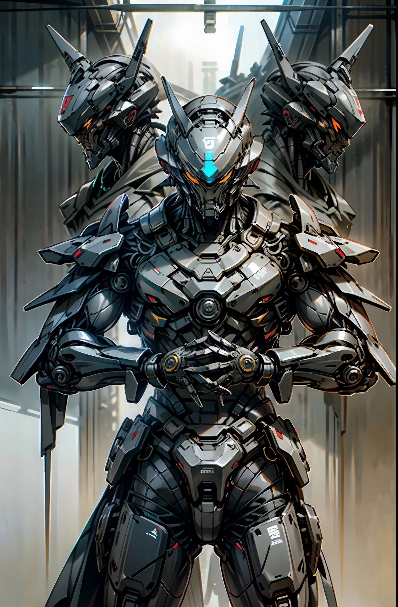 Dark_Fantasy,Cyberpunk,1manMechanical marvel,Robotic presence,Cybernetic guardian, samurai mechanical armour, katana on the waist, absolutely stunning art,wearing a black cloak, highest quality art, highest resolution, hyper detailed,black and red, futuristic, samurai robot, atmospheric,8k,64k, HD, unparalleled masterpiece, dynamic lighting, cinematic, epic