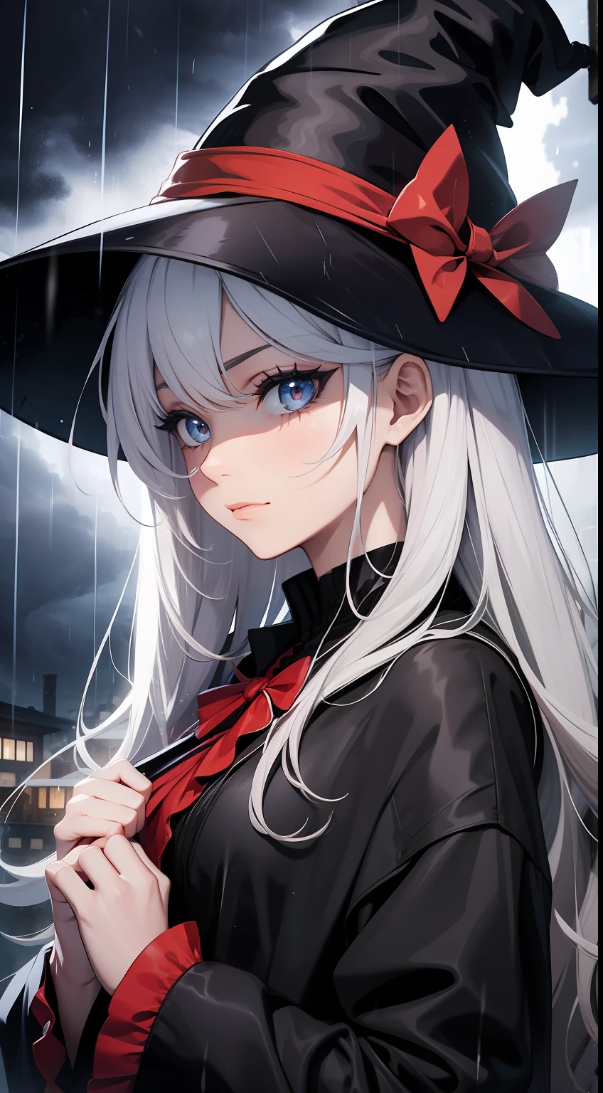 Storm, thunder, torrential rain, darkness, witch