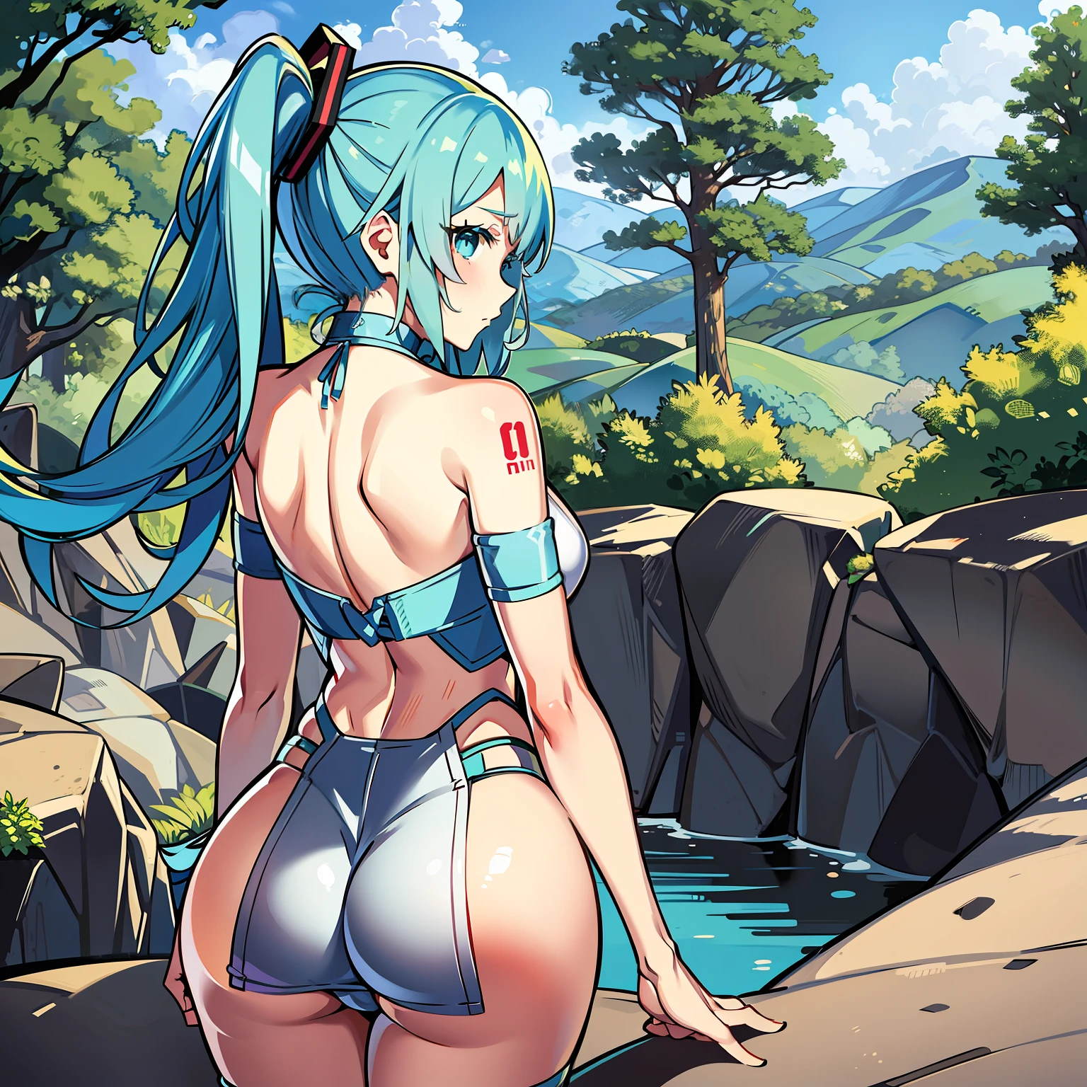 Hatsune Miku sem roupas sedutora anime,tomando banho, peitos pequenos, adolescente, bunda empinada, bumbum empinado, bunda para cima