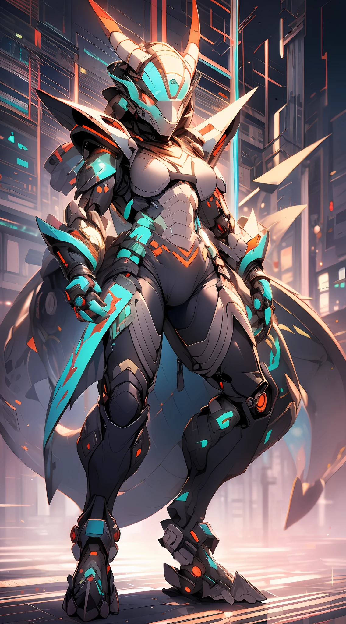 Dragon girl in mecha，adolable，Mechanical nanoskin, modern mecha anime，black reotard