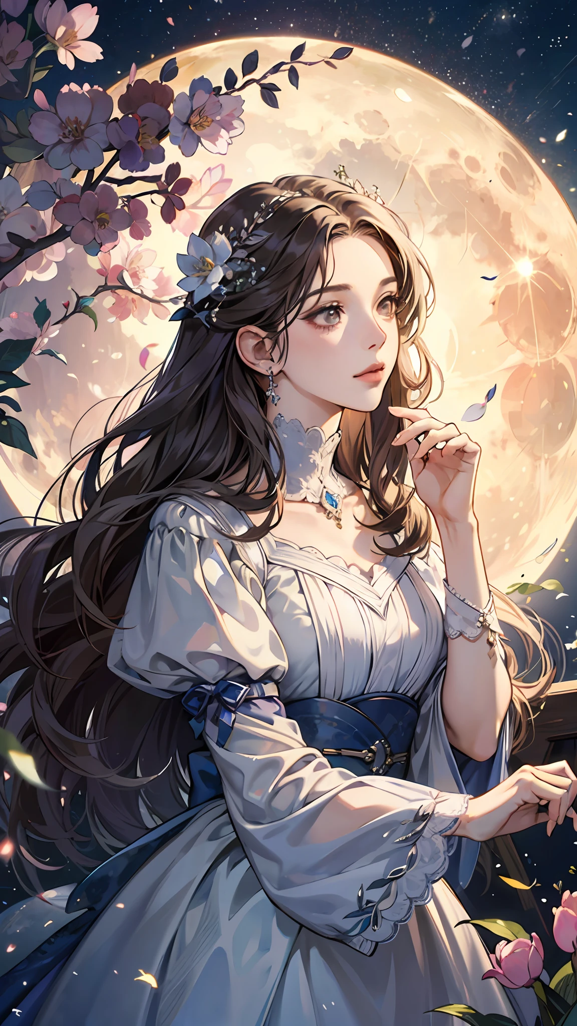((best quality)), ((masterpiece)) Moon, Luna, Goddess, Flower