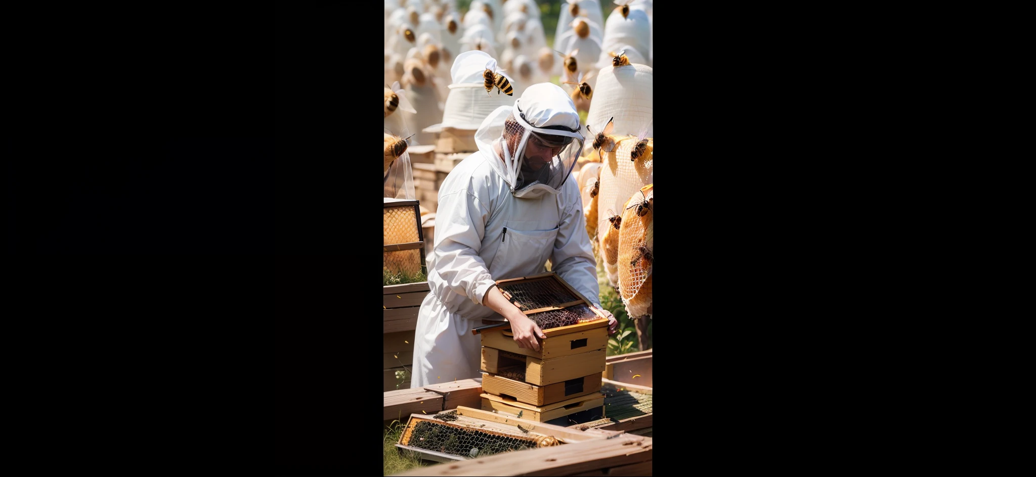 Beekeeper in bee-proof clothing --auto