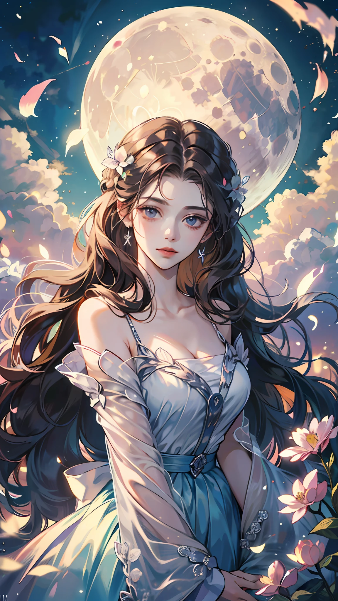 ((best quality)), ((masterpiece)) Moon, Luna, Goddess, Flower