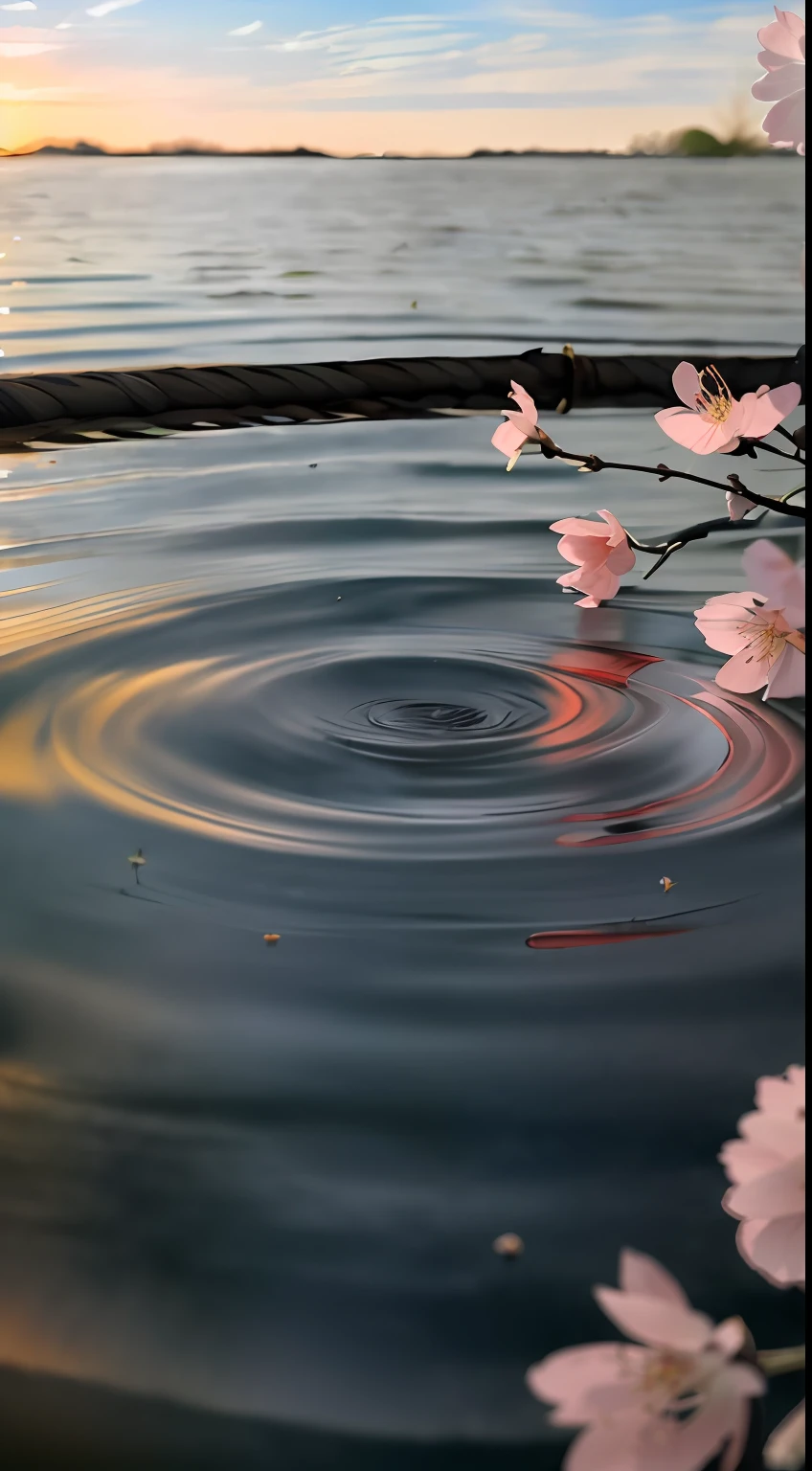 (extremely detailed CG unity 8k wallpaper, masterpiece, best quality, ultra-detailed), (best illumination, best shadow), floating, high saturation, [((1 samurai), katana, warrior outfit, serious face, black hair AND (cherry blossoms), depth of field, sunset sky, wind), cloud, petal, water reflection]