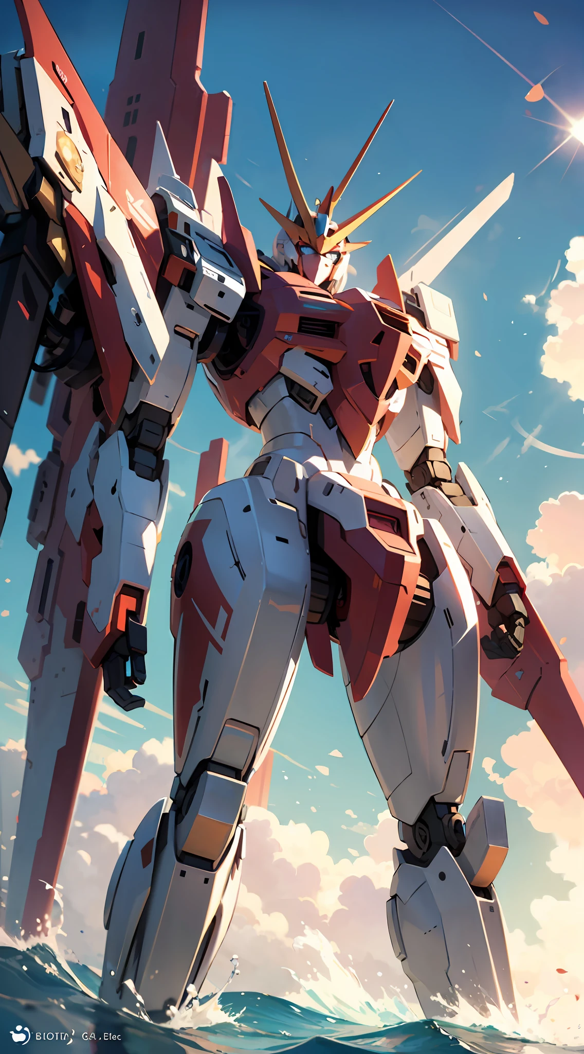 A large robot stands on the surface of the sea，mechs， The best anime 4k konachan wallpaper， Detailed digital anime art， anime mecha aesthetic， detailed anime art， Detailed anime artwork， Anime wallpapers 4 k， Anime wallpaper 4K， advanced digital anime art， 4K anime wallpaper， Badass anime 8 K， Anime art wallpaper 4k， Anime art wallpaper 4 K