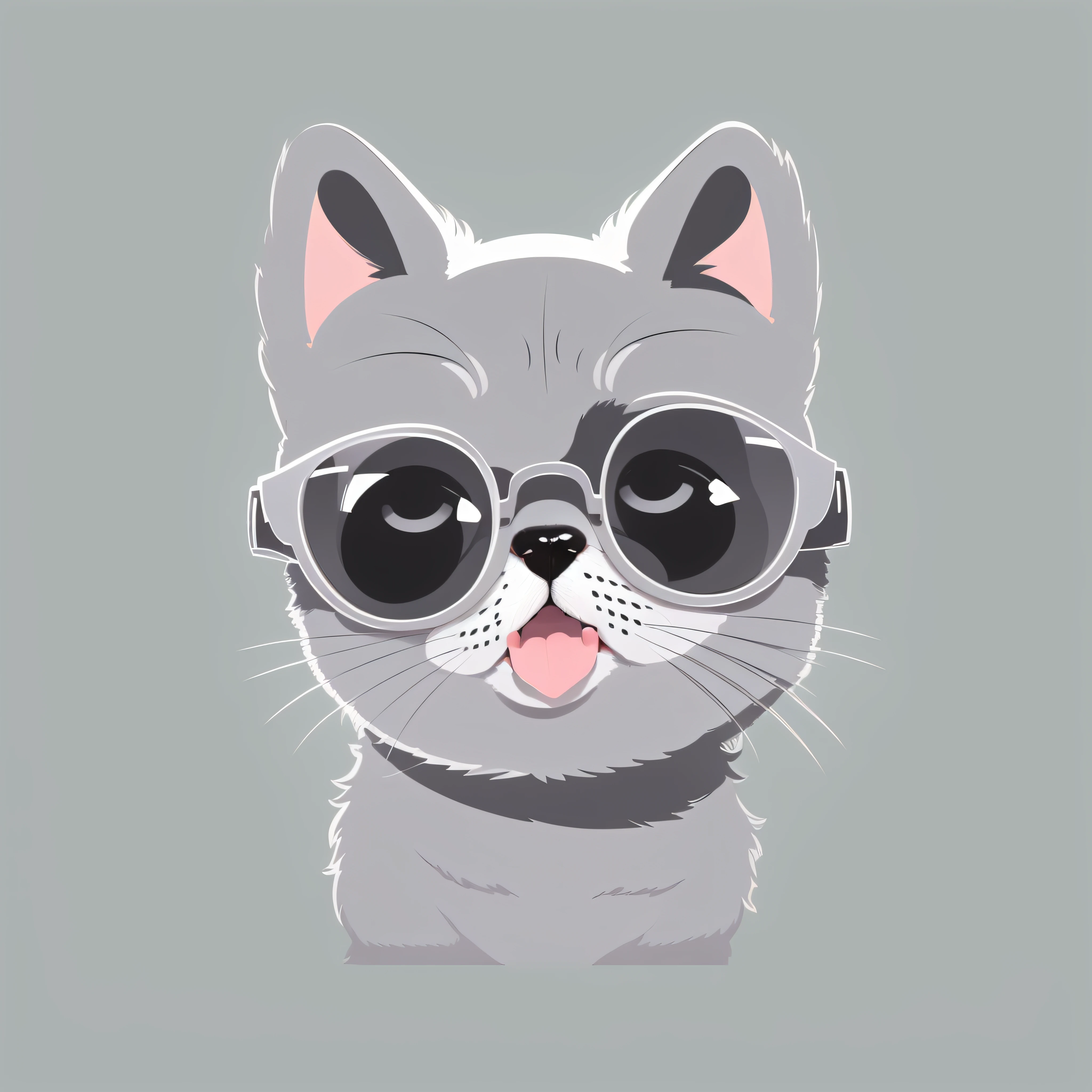 cute dog in sunglass vector illustration,2d,flat,gray color cat,white background,cartoon style, --no gradient