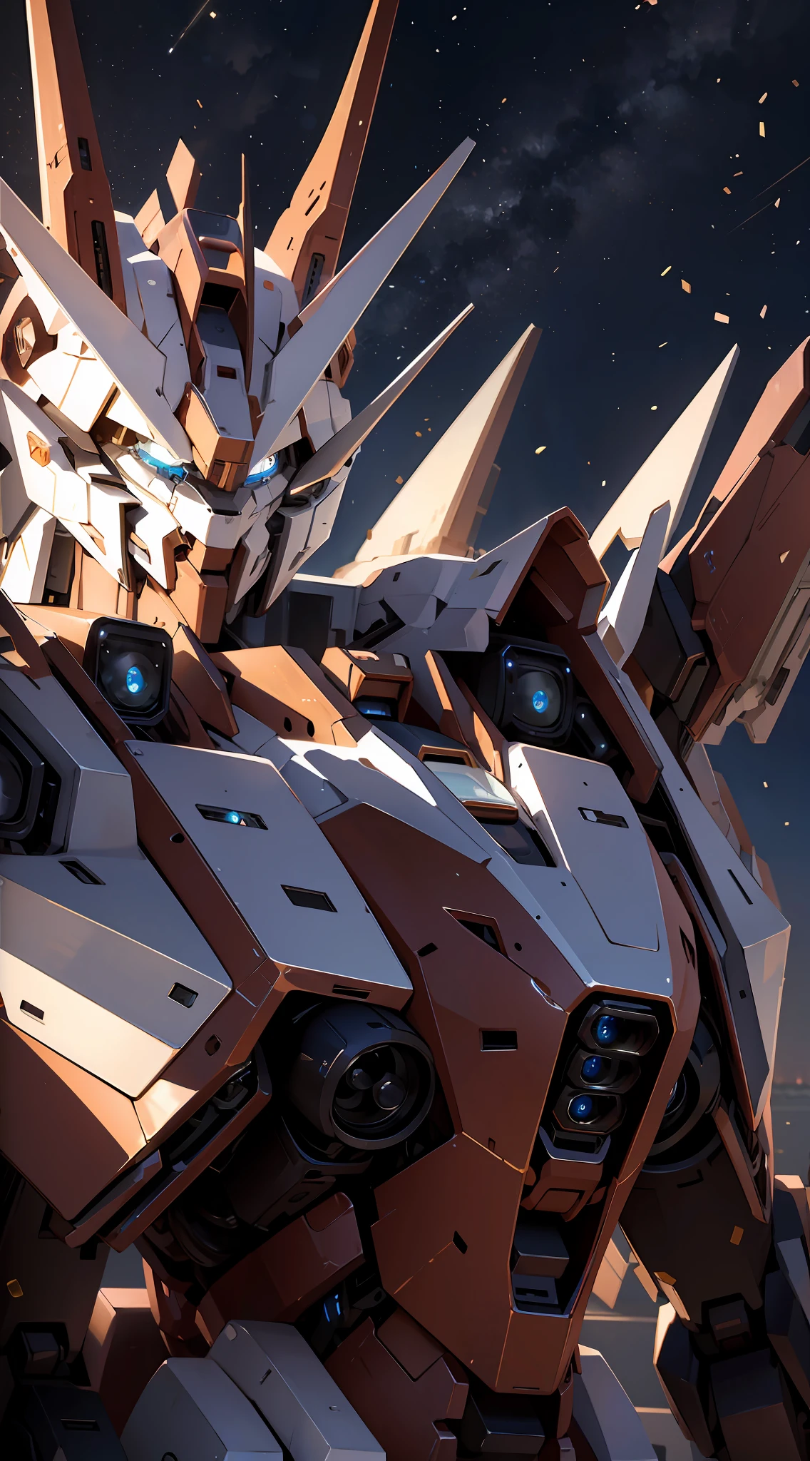 Best Masterpiece，独奏，Mecha giant，Mare，the night，eyes glowing，style of surrealism，realisticlying，Strait background，Rusty mech，Rusty mech body