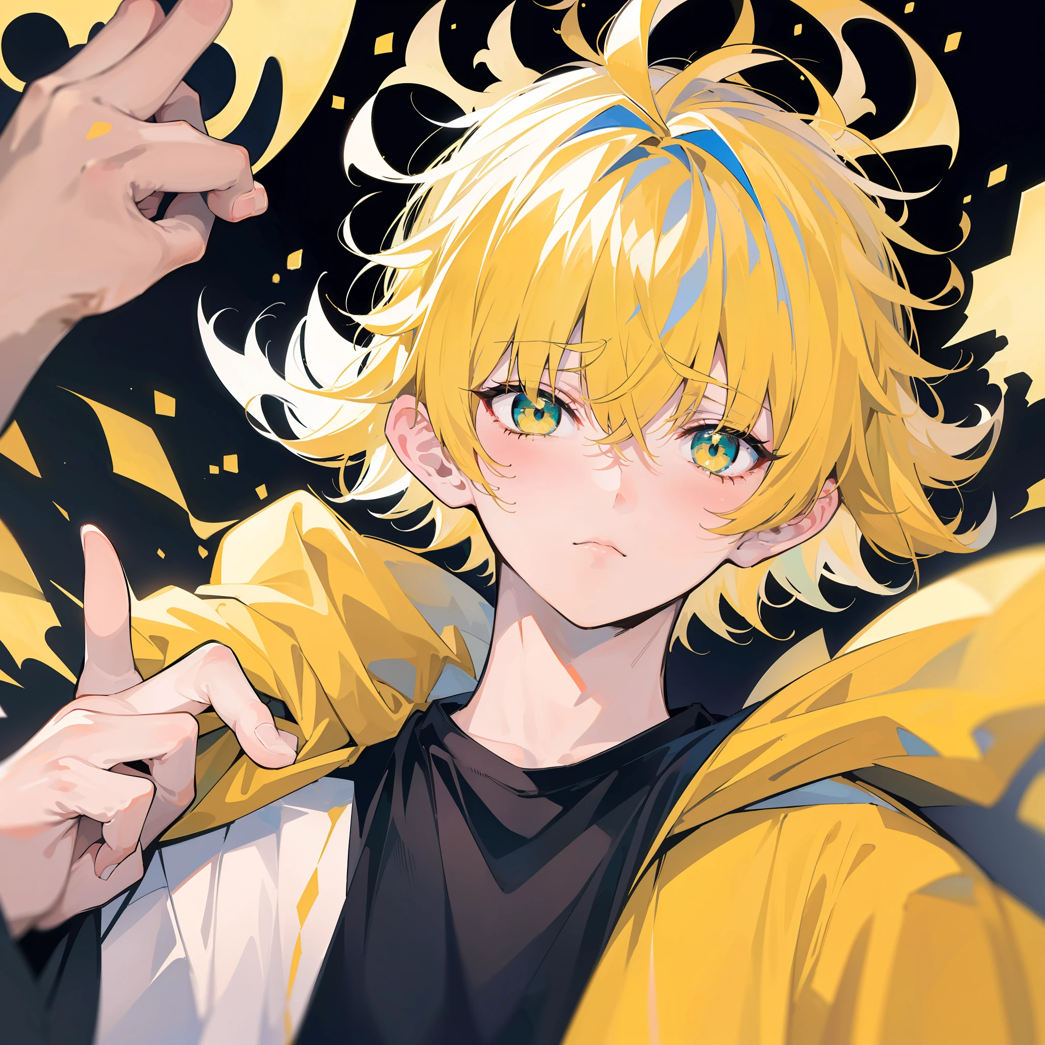 Splash screen, Swirling background, dynamic scene, 1boy, , Young mage, (face, wide-eyed:1.5), Elegant and gorgeous gold robe, magic, fantasy, (Yellow_Theme:1.2), Holy light, Light_Rays,blond hairbl,The background is brilliant,Green eyes,One guy