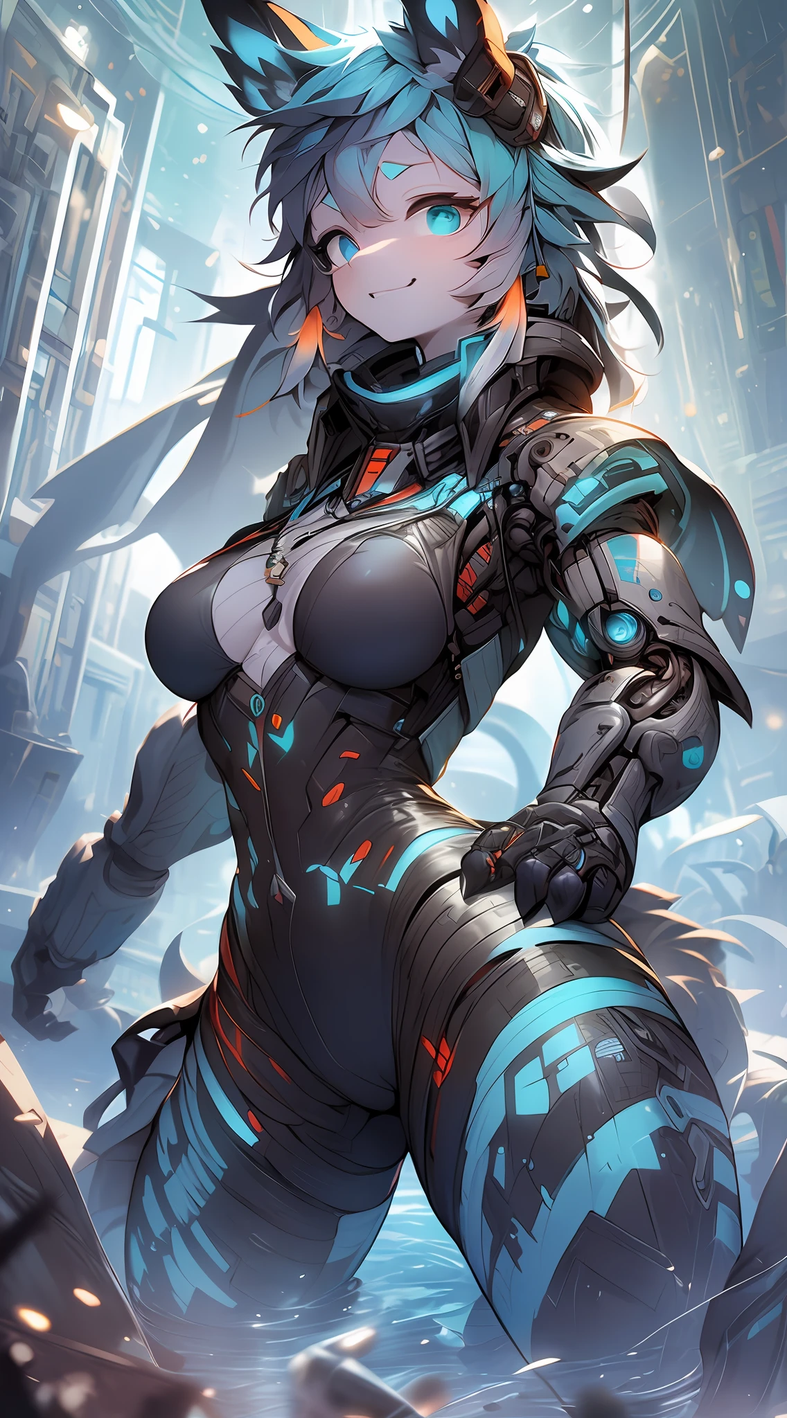 The dragon girl in the mecha,adolable,Mechanical nanoskin,black reotard,black lence stockings
