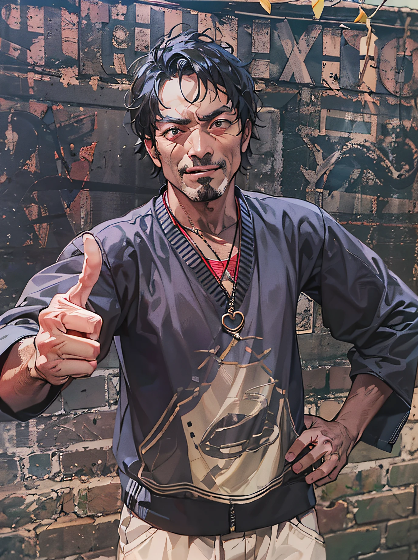 there is one man, middle finger, 3 5 mm pointing up, giving the middle finger, Pointing at the camera, with fingers, in the style of sifu 🔥 😎 🕹️ 👀 :2, pointing index finger, 33mm photo, giving a thumbs up to the camera