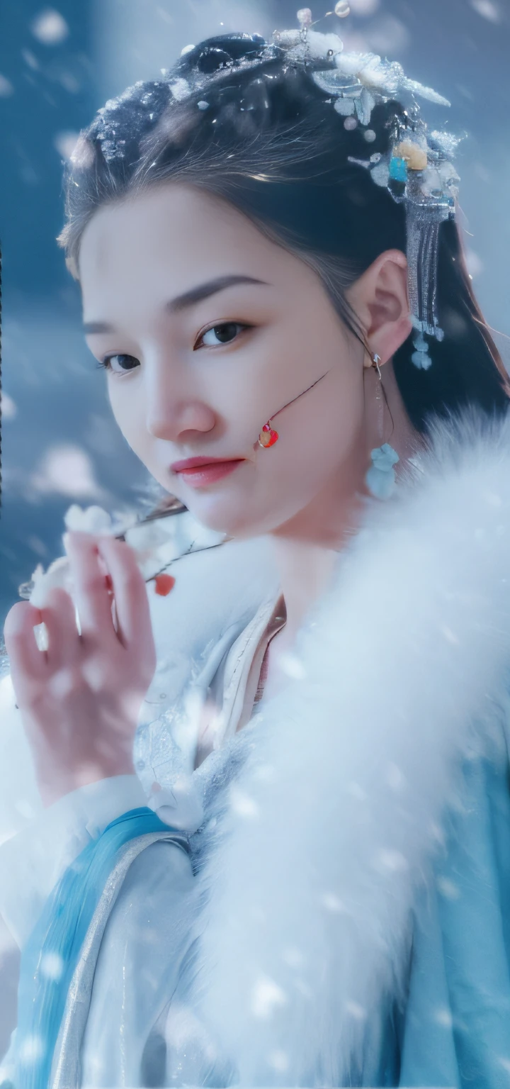 a close up of a drawing of a woman in a blue dress ， A girl in Hanfu, xianxia fantasy, with frozen flowers around her, dilraba dilmurat, Inspired by Huang Ji, White Hanfu, heise-lian yan fang, Inspired by Lan Ying, inspired by Zhang Yan, inspired by Zhang Yin