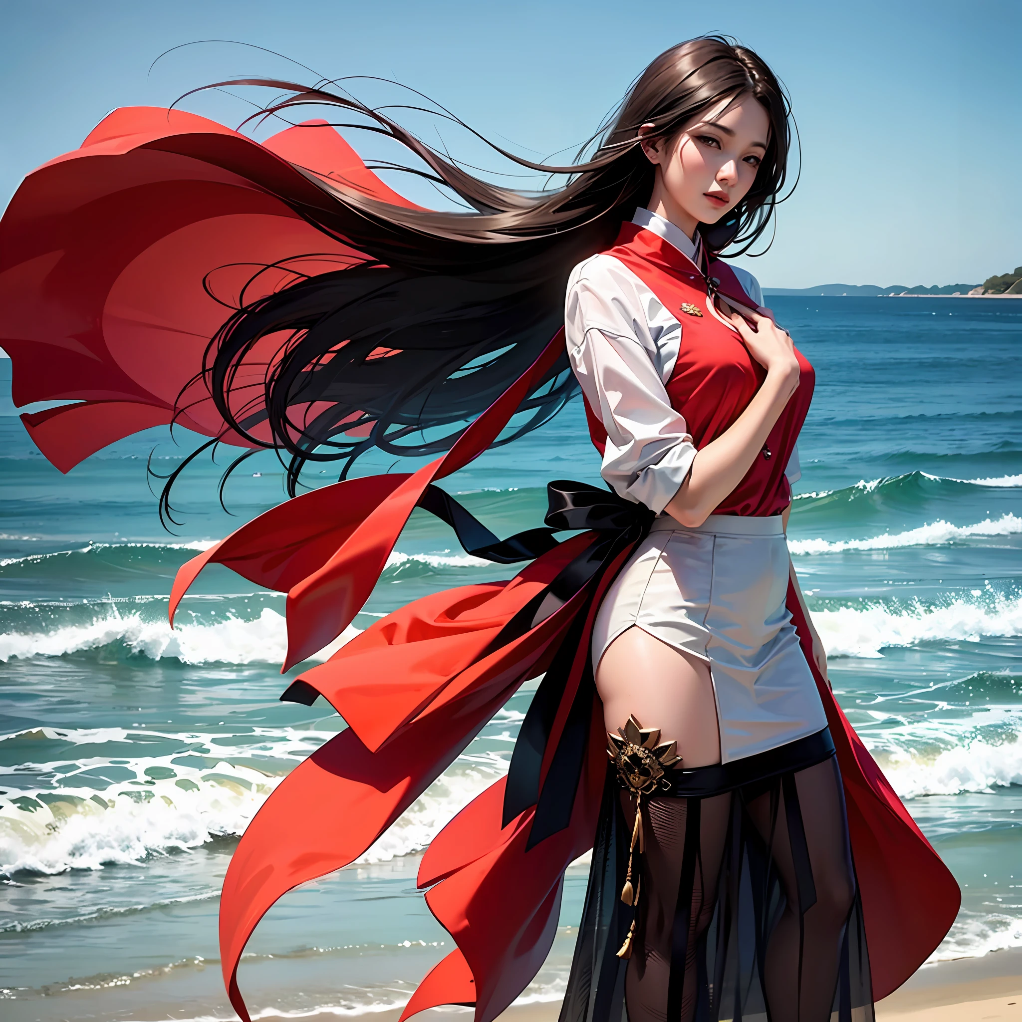 Asian beauty in skirt by the sea --auto