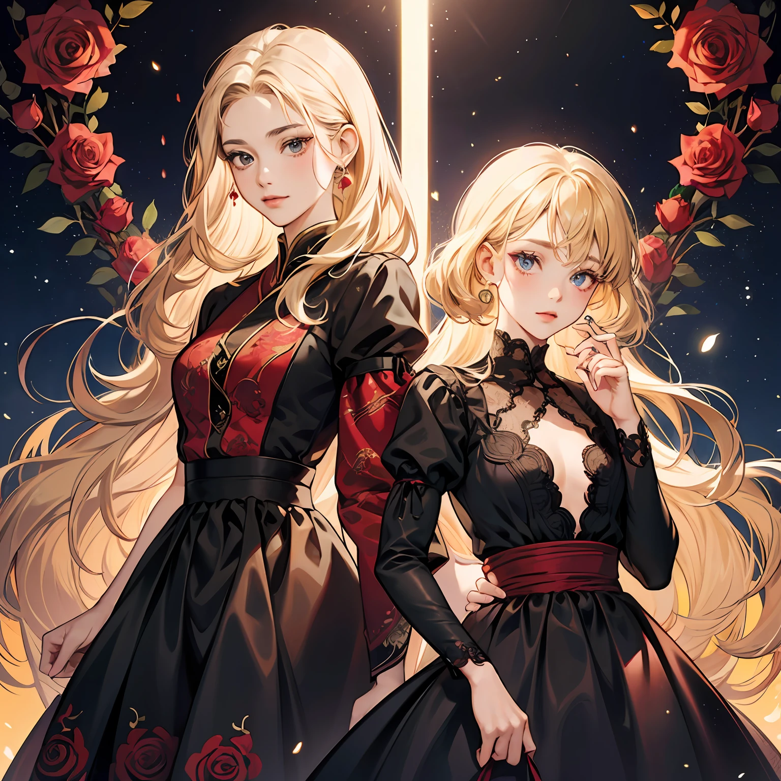 a blond,Princess Cut,odd eye,Older sister,diet,long,Red Rosa,tiarra,Black Dress,curlyhair,small tits,Cool,Rose Dress,embroideries,oriental,A sexy,Sareme,milkyway,Soio