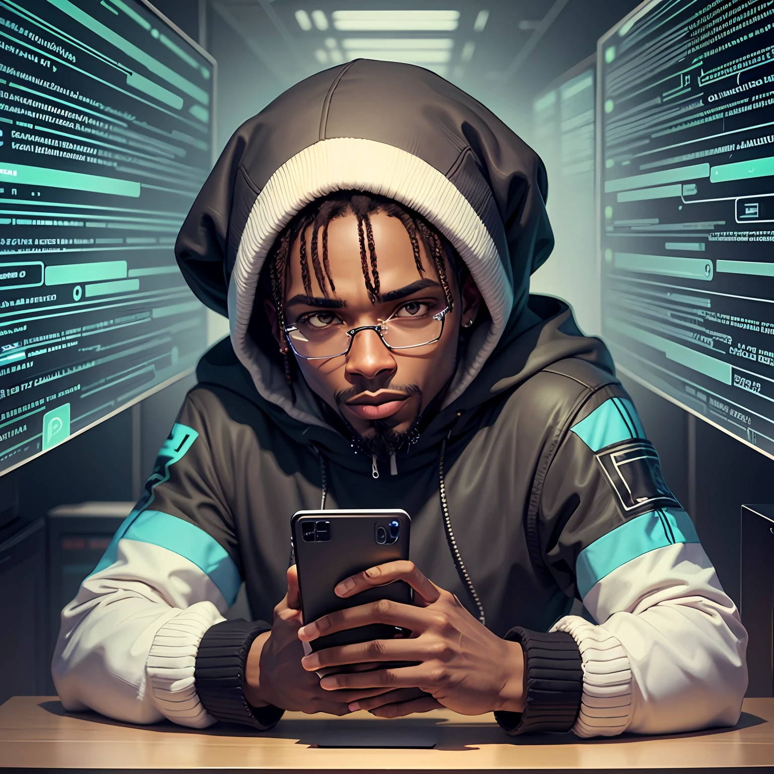 A black man hacker talking about cybersecurity --auto --s2