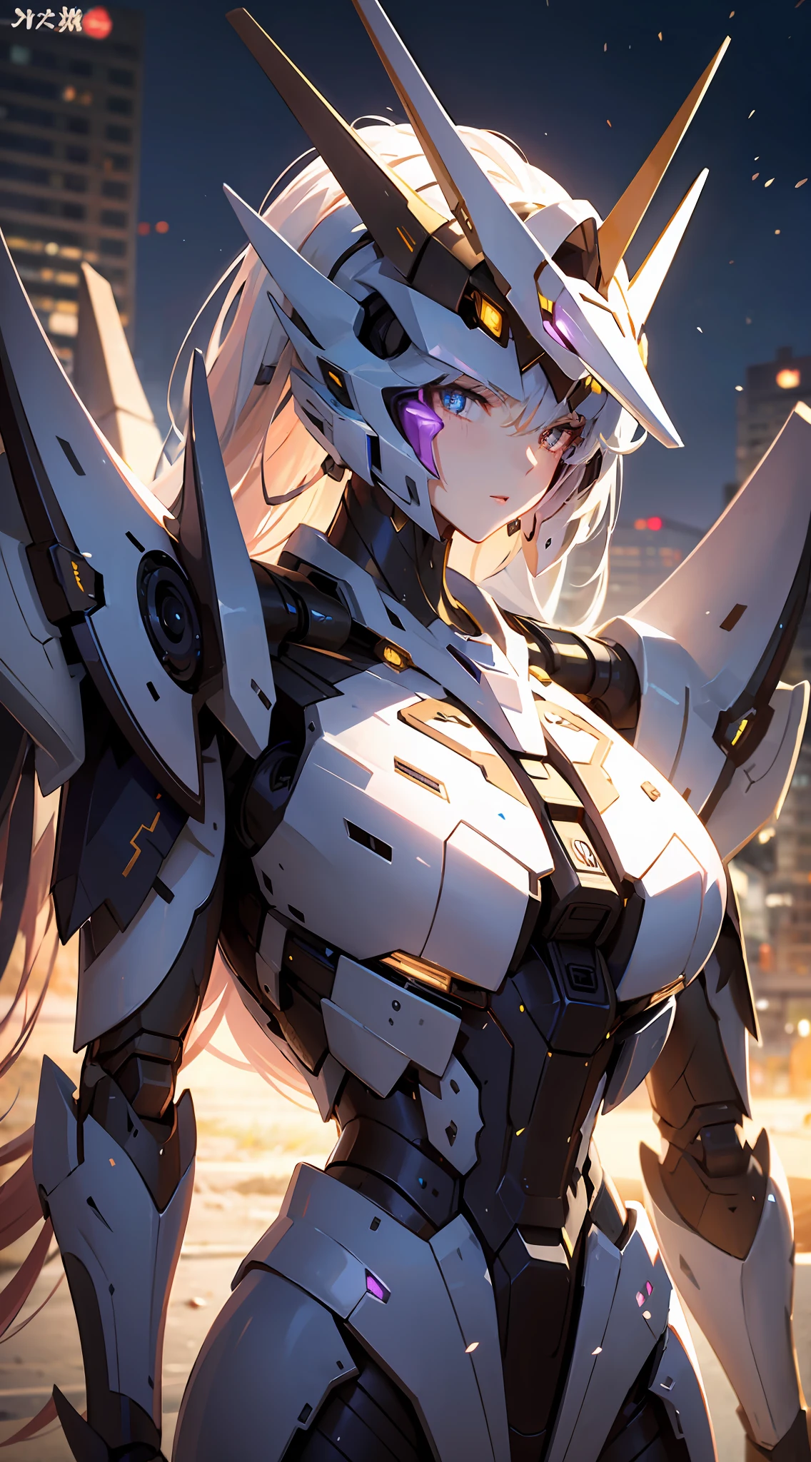 Best Masterpiece，独奏，Mecha giant，Mare，the night，eyes glowing，style of surrealism，realisticlying，Strait background，Rusty mech
