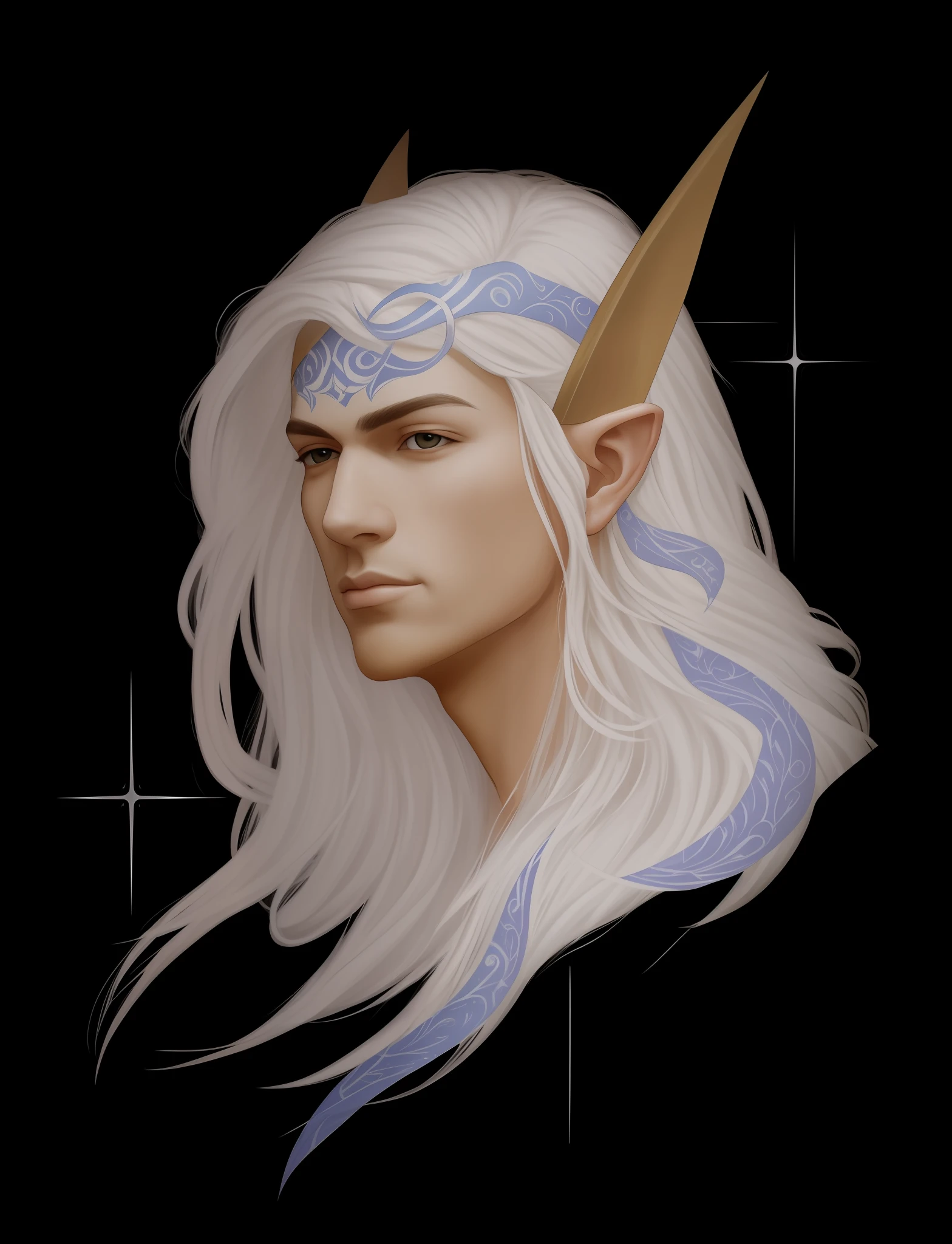 The elf is a tall, slender and elegant being with long blonde hair and bright green eyes. On his fair skin, there are tattoos in the form of sigils of knowledge, which represent his wisdom and skill in magic. He is calm and serene, always watching closely what is happening around him. His presence conveys a sense of peace and tranquility, and his voice is soft and melodic. He is a dedicated scholar, always in search of new knowledge and mysteries to unravel. --auto --s2