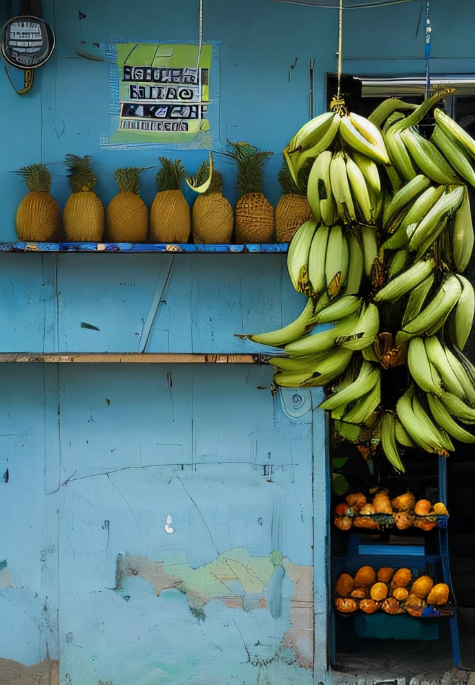 fotografia RAW, fotografia ultra realista, realismo, fotografia para quadro, max quality, riqueza de detalhes, brasil core, brasil astheric, There are many bananas hanging from the ceiling of a fruit stand in Rio de Janeiro, estande de frutas coloridas, frutas tropicais, Cores jamaicanas, great pinterest photo, by Sebastião Salgado, good composition and photography, Directed by: Frederik Vermehren, Directed by: Nathalie Rattner, Directed by: Matt Stewart, Directed by: Ramon Silva, elaborate composition, fresco, Directed by: Matthias Stom, Directed by: Juan Villafuerte