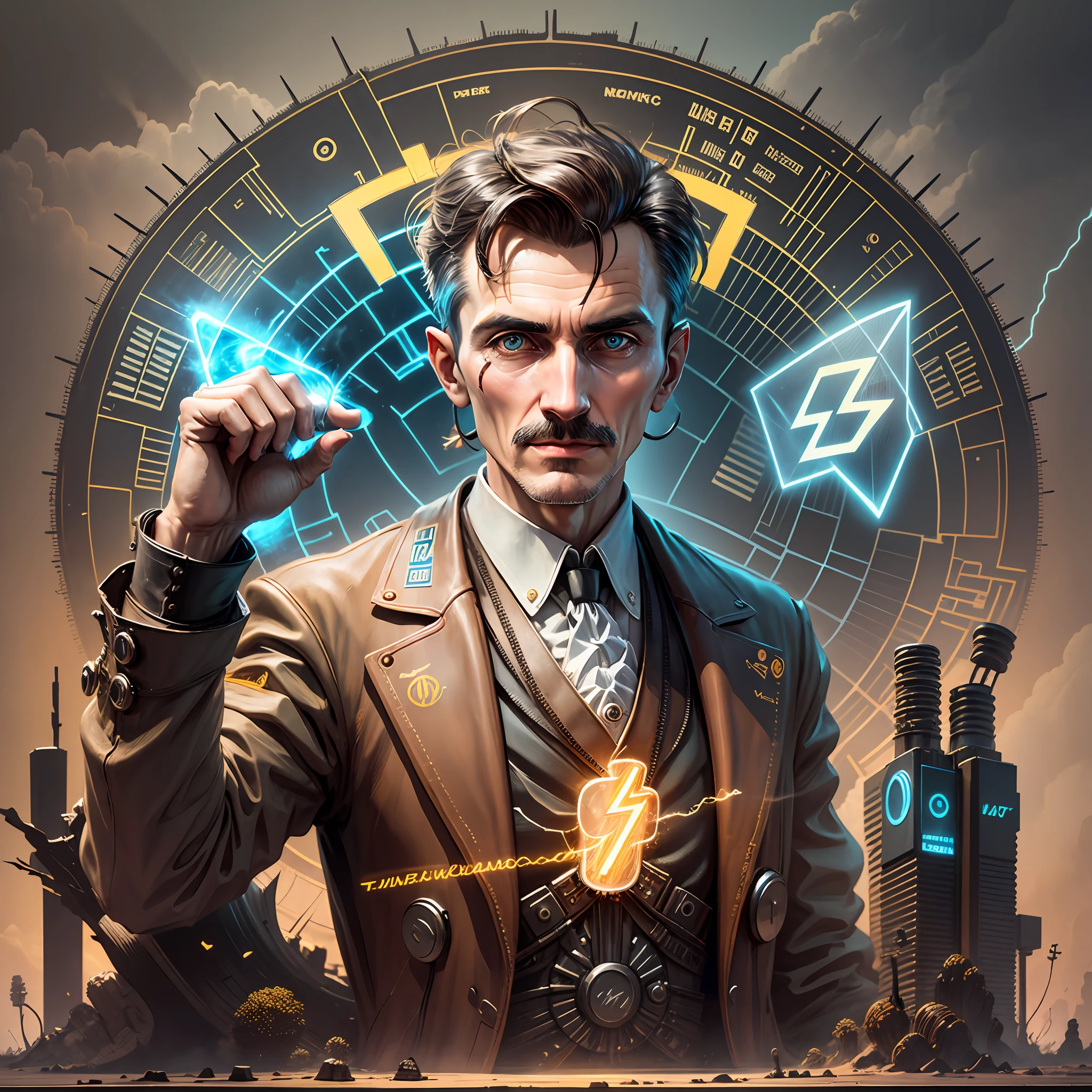 nikola tesla, teslapunkai retro, valvepunk, scientist, lightning --auto --s2