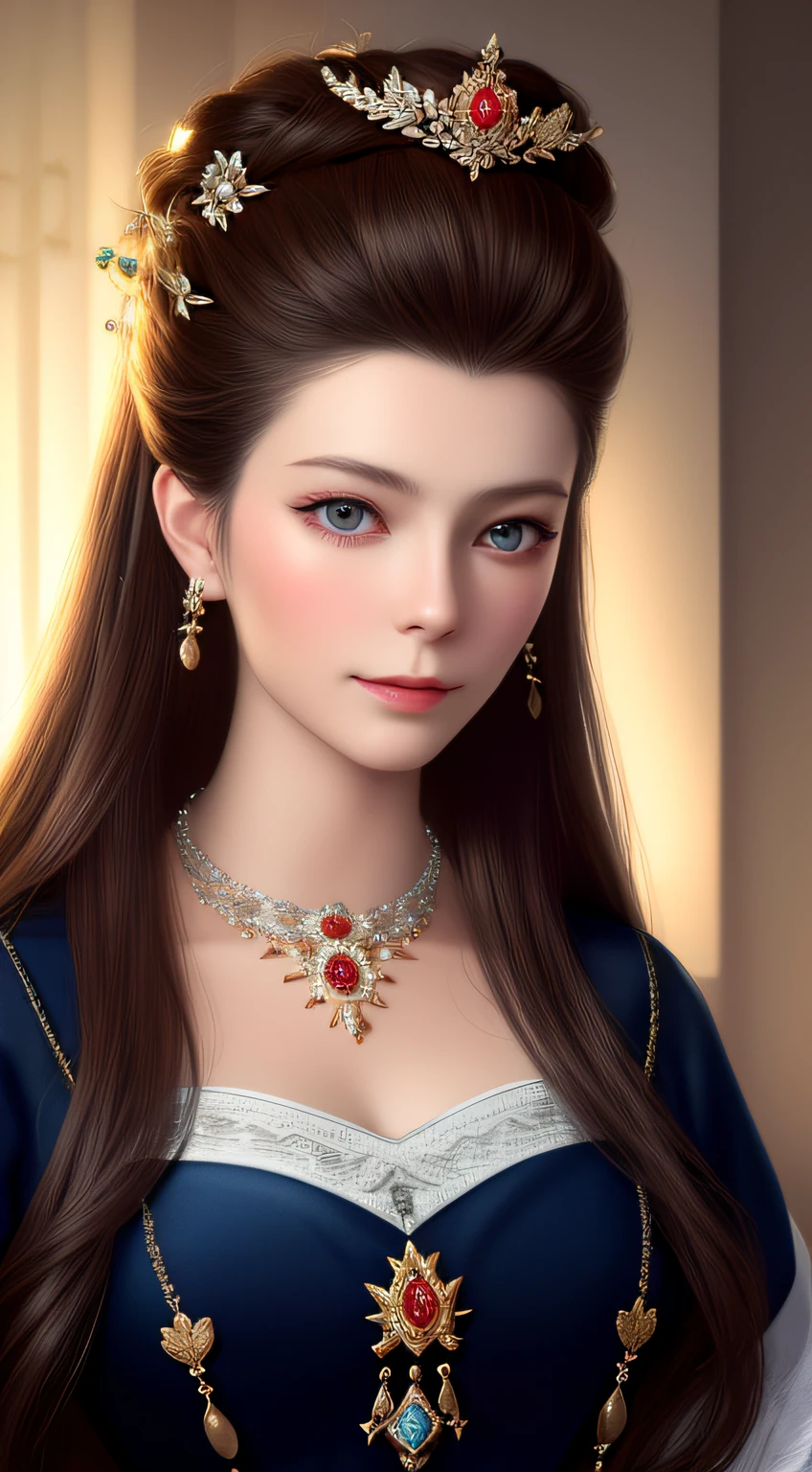 best quality, masterpiece, highres, Empress Elisabeth of Austria ,hair ornament,necklace, jewelry,Beautiful face,upon_body, tyndall effect,photorealistic, dark studio, rim lighting, two tone lighting,(high detailed skin:1.2), 8k uhd, dslr, soft lighting, high quality, volumetric lighting, candid, Photograph, high resolution, 4k, 8k, Bokeh,
