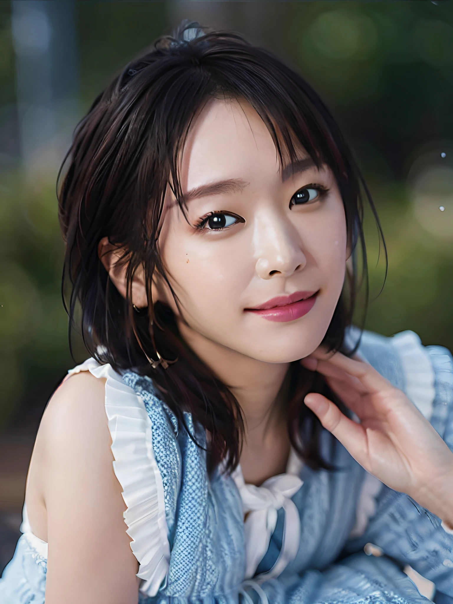 500R、((Sitting Woman))、Bright background、​masterpiece、top-quality、ultra-detailliert、hight resolution、ighly detailed、8k UHD、(fidelity、fidelity:1.5)、realisitic、(natural soft light)、(bokeh dof:1.5)、(depth of fields)、Bokeh background、astonishing、finely detail、supreme、hightquality、RAW Photography、pureerosface_v1、beautifully painted