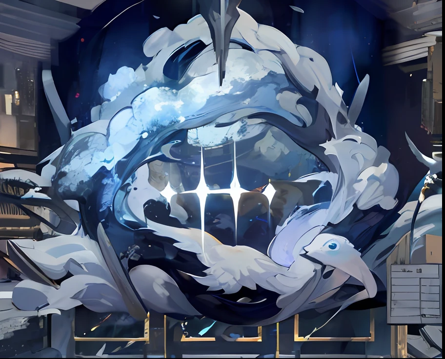 1girl，blue and white long hair，weapons，shield，Clothes made of clouds，armor，tmasterpiece，Ultimate quality，CG unity 8k wallpaper，Super delicate，Beautiful skies and clouds，Rich natural scenery，sheer cliffs，Lakes and rivers，Waterfall flying water，Aoyama is beautiful，Nowhere to be seen，Excellent view，A long-won photo contest，Background bokeh，The depth of field is full，HDR high dynamics，True restore，iintricate，Attention to detail，Dramatic，The perfect presentation of Midjourney's artistic style。