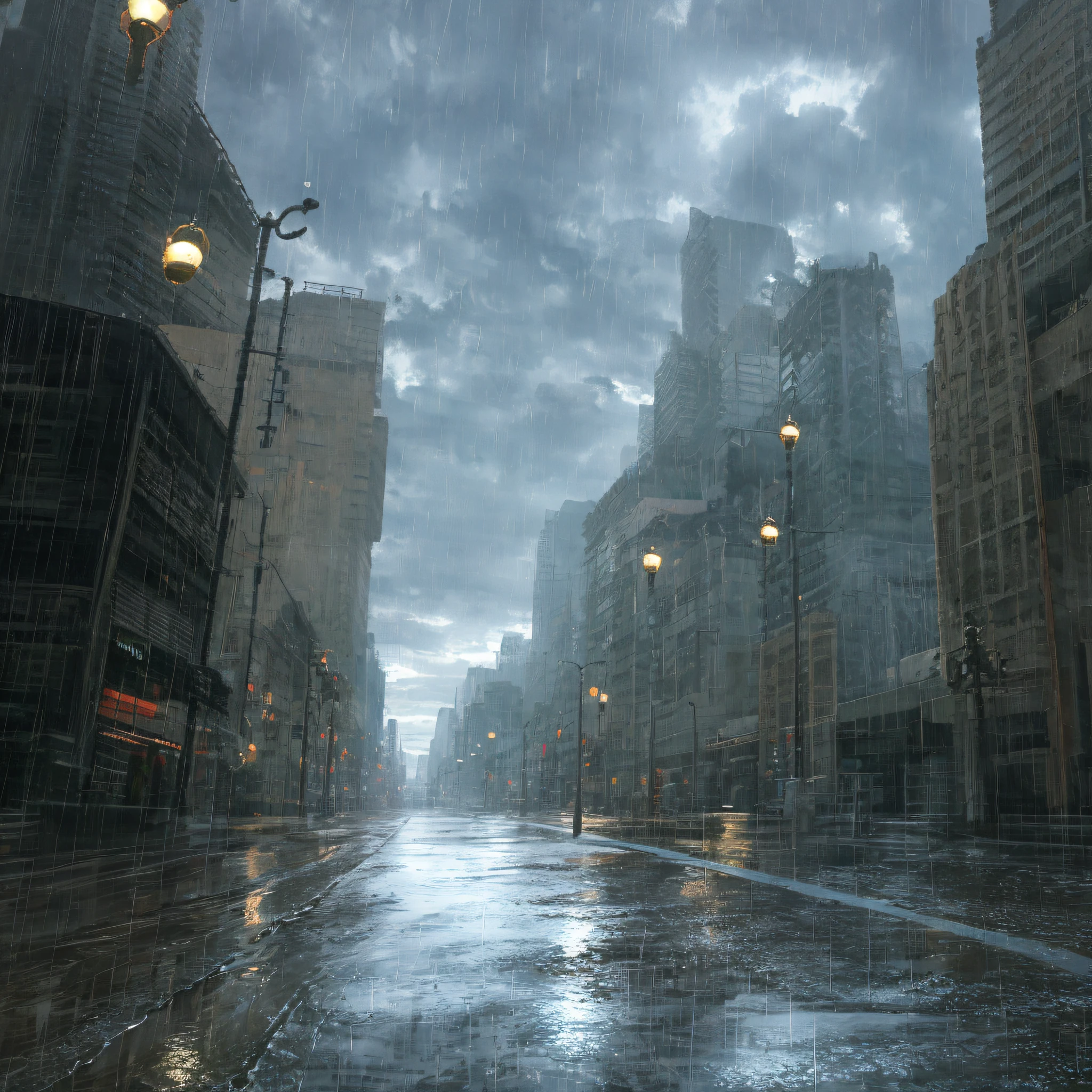 concept-art, No Man, water puddles, rustic, Road, rain, Cloudy,