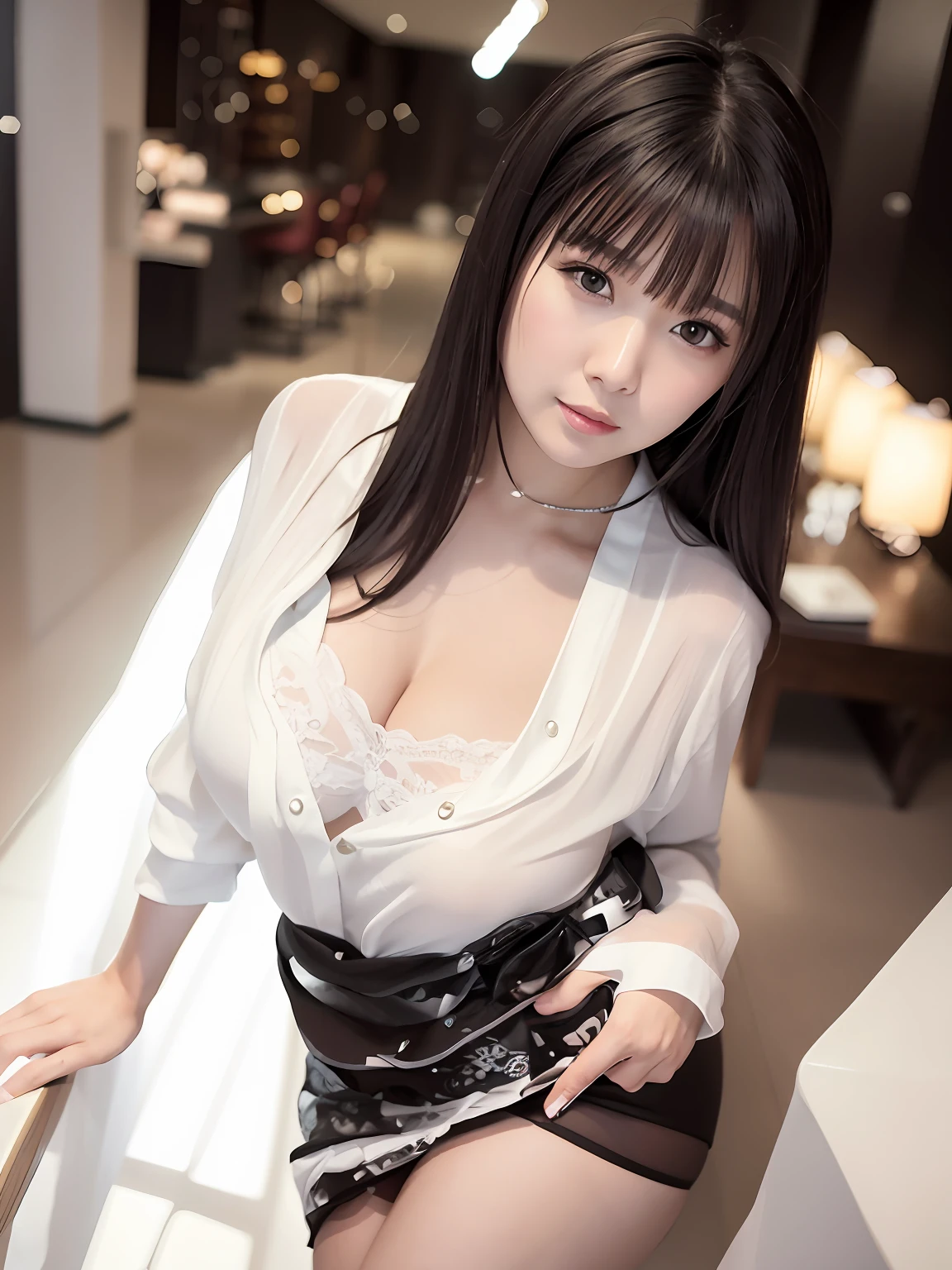 Asian woman in arafe in white top and black stockings poses for photo, 奈良美智, friendly seductive smile, reluvy5213, 2 , Middle Metaverse, 1 8 I, sakimichan, 2 9 years old old, 2 2 years