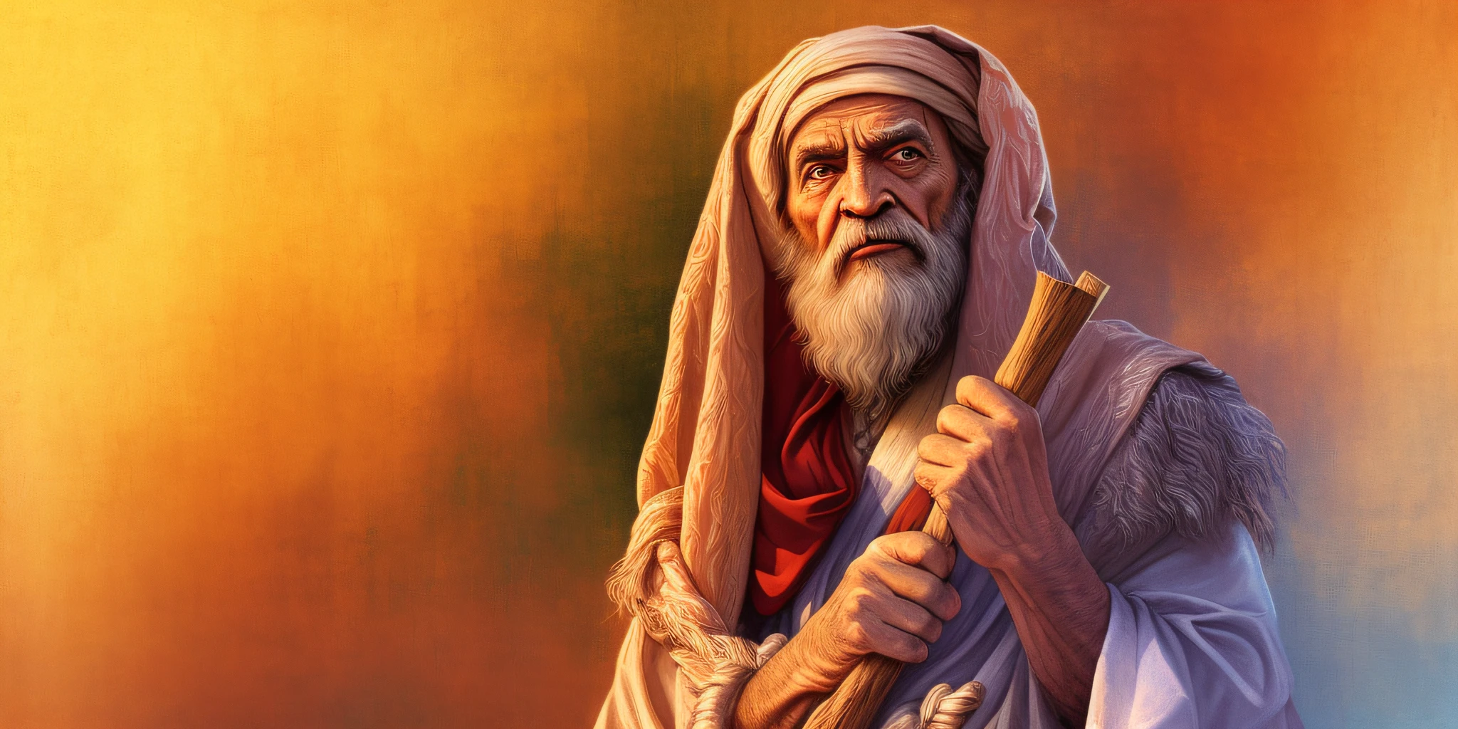 pintura de um homem com barba e um longo manto branco segurando um tcajado, Nicodemos, Wise old man, moses, old man, Jeremias, realista