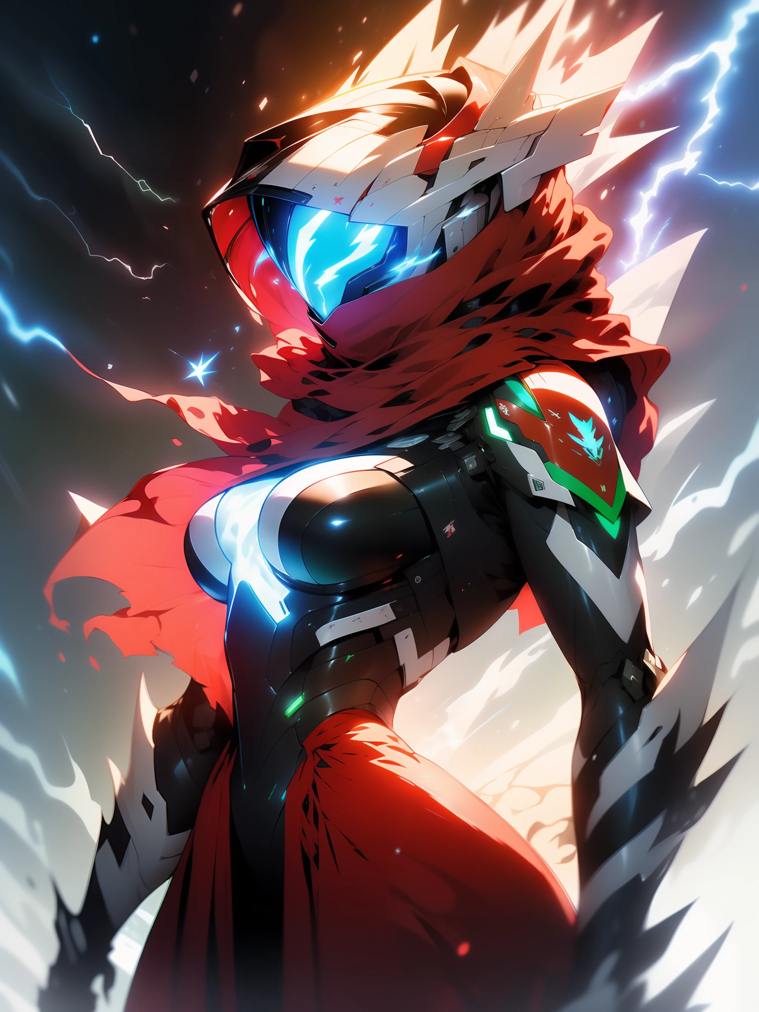 Spawn girl, hell,((Best quality)), ((masterpiece)), (detailed: 1.4), (Absurd), Fighter pilot (((Muslim woman wearing long dark red dress face covered)))), ((include double-headed eagle of Albania flag)), ready for war, dark skinned, middle eastern woman, sculptural body with defined muscles, closed mouth, muscular body covered by a Hoyoverse-style technological dress, Honkai Impact, Geishin Impast, veil covering the face, Veil covering the head, whole body covered by clothing, ((small breasts)), (green eyes without pupils), (((very dark red and black clothing)), (((white wavy hair fulfilled)), (thin white stripes on the green covering the breasts), (image of a Persian sword on the arms), (((lightning ray drawings on the arms)), very long eyelashes, heavy eye makeup, lots of jewelry, by mucha, niji --V5, close to real, psychopathic, crazy face, sexy pose, background with a giant Gundam style robot head, 2 piece clothing, shoulder pads, airplane wings on the back, pastel, centered, scale to fit dimensions, HDR (High Dynamic Range),Ray Tracing,NVIDIA RTX,Super-Resolution,Unreal 5, Subsurface Dispersion, PBR Texture, Post-processing, Anisotropic Filtering, Depth of Field, Maximum Clarity and Sharpness, Multilayer Textures, Albedo and Specular Maps, Surface Shading, Accurate Simulation of Light-Material Interaction, Perfect Proportions, Octane Render, Two-Tone Lighting, Wide Aperture, Low ISO, White Balance, Rule of Thirds, 8K RAW, Crysisnanosuit