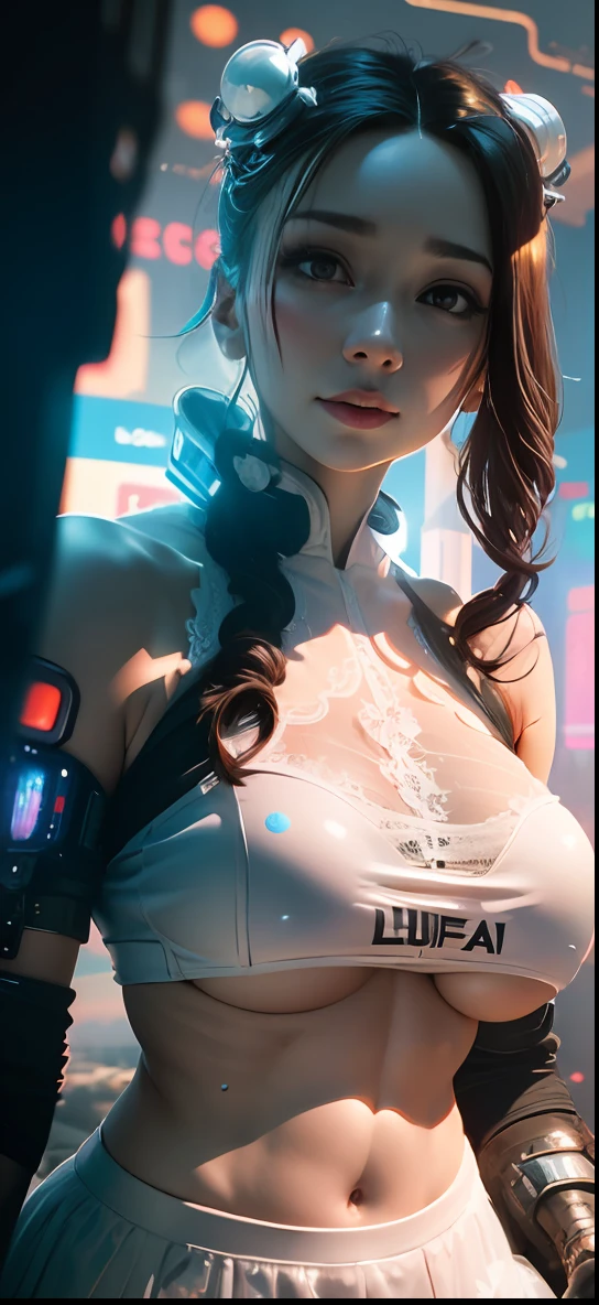 ((Best quality)), ((masterpiece)), (highly detailed:1.3), 3D, beautiful, (cyberpunk:1.6), in space, nebula, (holding_weapon:1.3), laser, (1Female mecha:1.3), sexy body, facing the audience, Glowing eyes, full body, (flying, swooping down, dynamic, motion blur: 1.4), (huge mech wings: 1.6), looking up, glowing_eyes, mecha, panorama, background is earth, nebula, space, particles, Reality, HDR (High Dynamic Range), Ray Tracing, NVIDIA RTX, Super Resolution, Unreal 5, Subsurface Scattering, PBR Textures, Post Processing, Anisotropic Filtering, Depth of Field, Maximum Clarity and Clarity, Multilayer Textures, Albedo and Specular maps, Surface shading, accurate simulation of light-material interaction, perfect proportions, Octane Render, two-tone lighting, large aperture, low ISO, white balance, rule of thirds, 8K RAW, efficient sub-pixel, sub-pixel volume product,  (best quality),(Japanese:0.5),(korean:0.8), (Liu Yi Fei:1.5) long hair, (big breast:1.2),(underboob:1.5), (white transparent lace mini skirt:1.5)