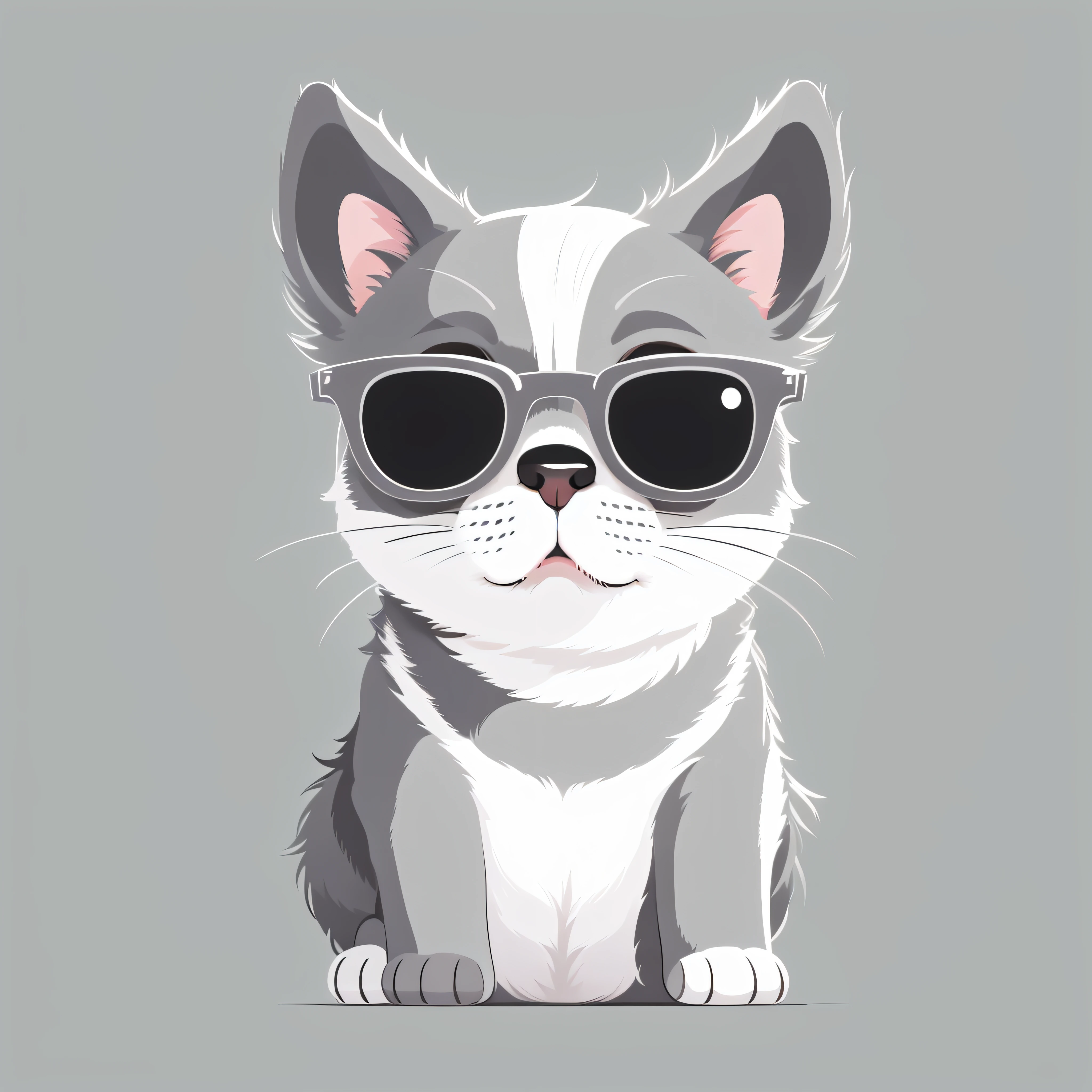 cute dog in sunglass vector illustration,2d,flat,gray color cat,white background,cartoon style, --no gradient