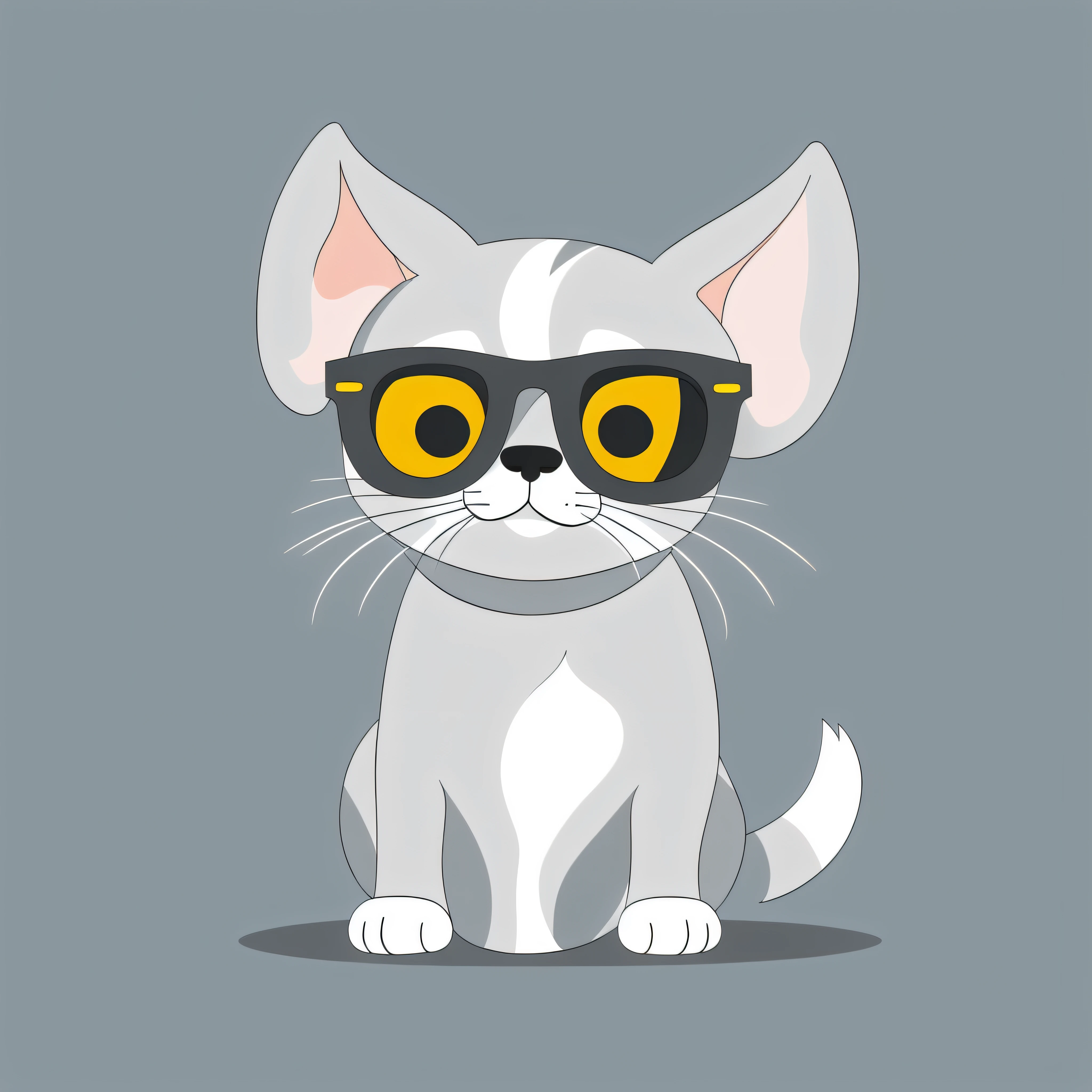 cute dog in sunglass vector illustration,2d,flat,gray color cat,white background,cartoon style, --no gradient