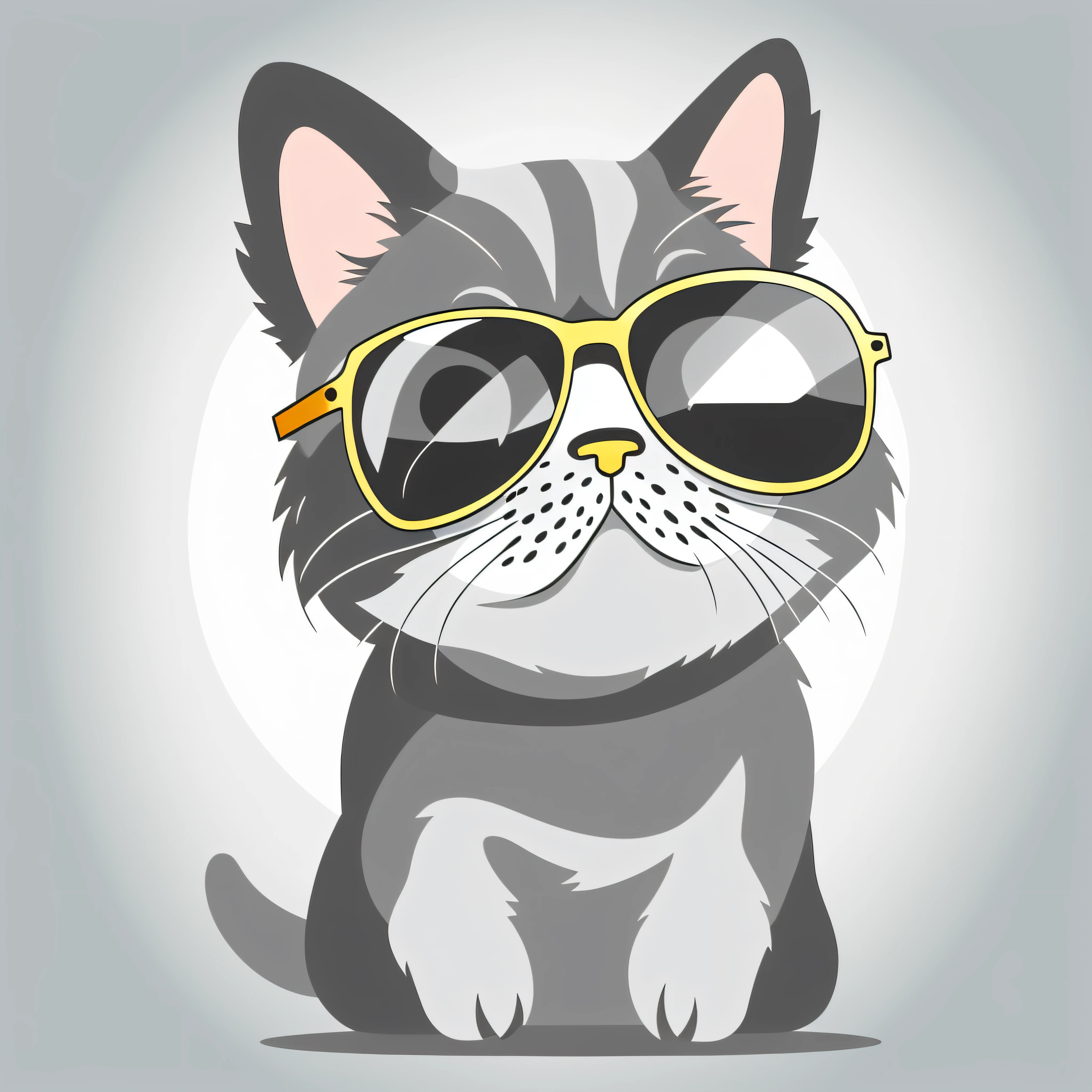 cute dog in sunglass vector illustration,2d,flat,gray color cat,white background,cartoon style, --no gradient