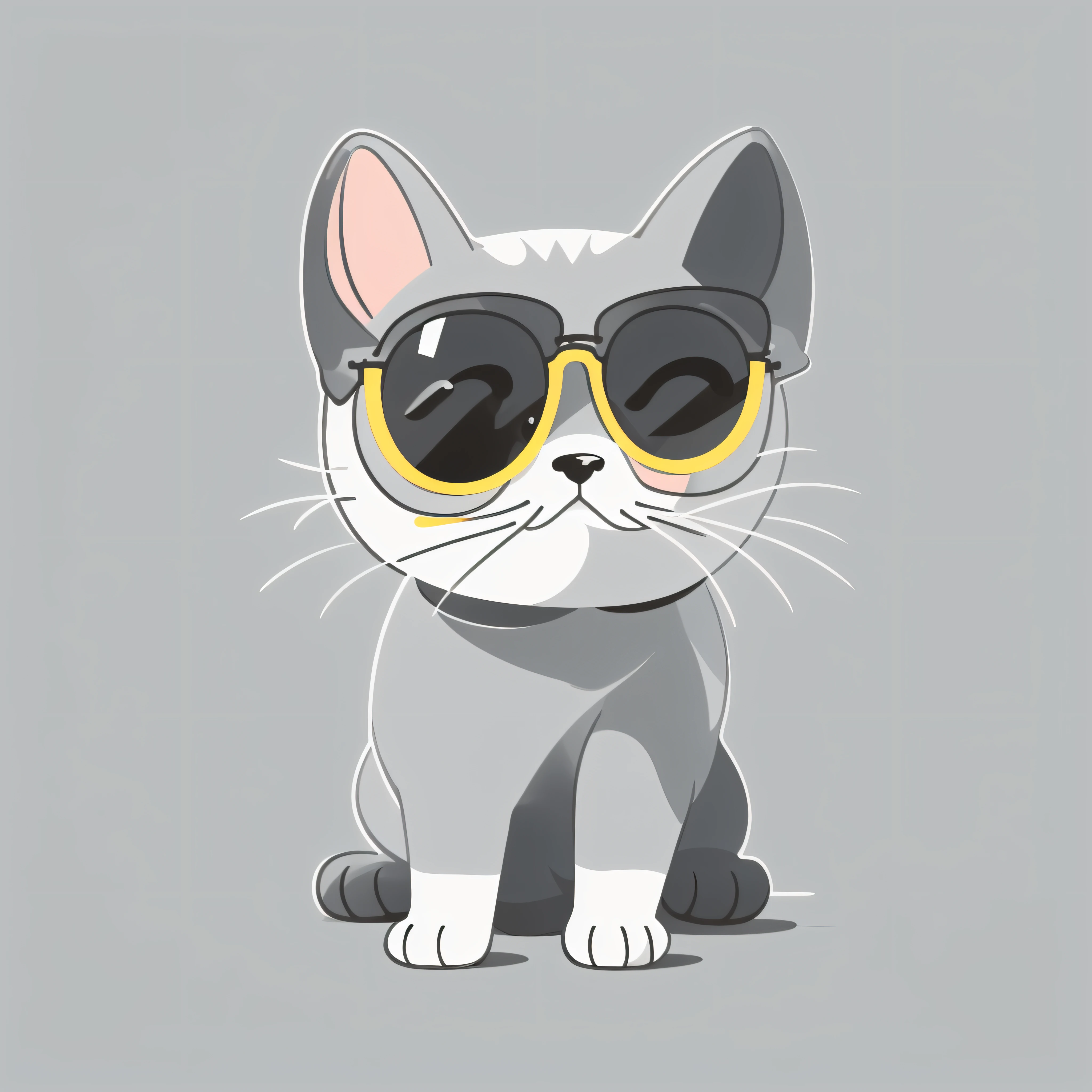 cute dog in sunglass vector illustration,2d,flat,gray color cat,white background,cartoon style, --no gradient