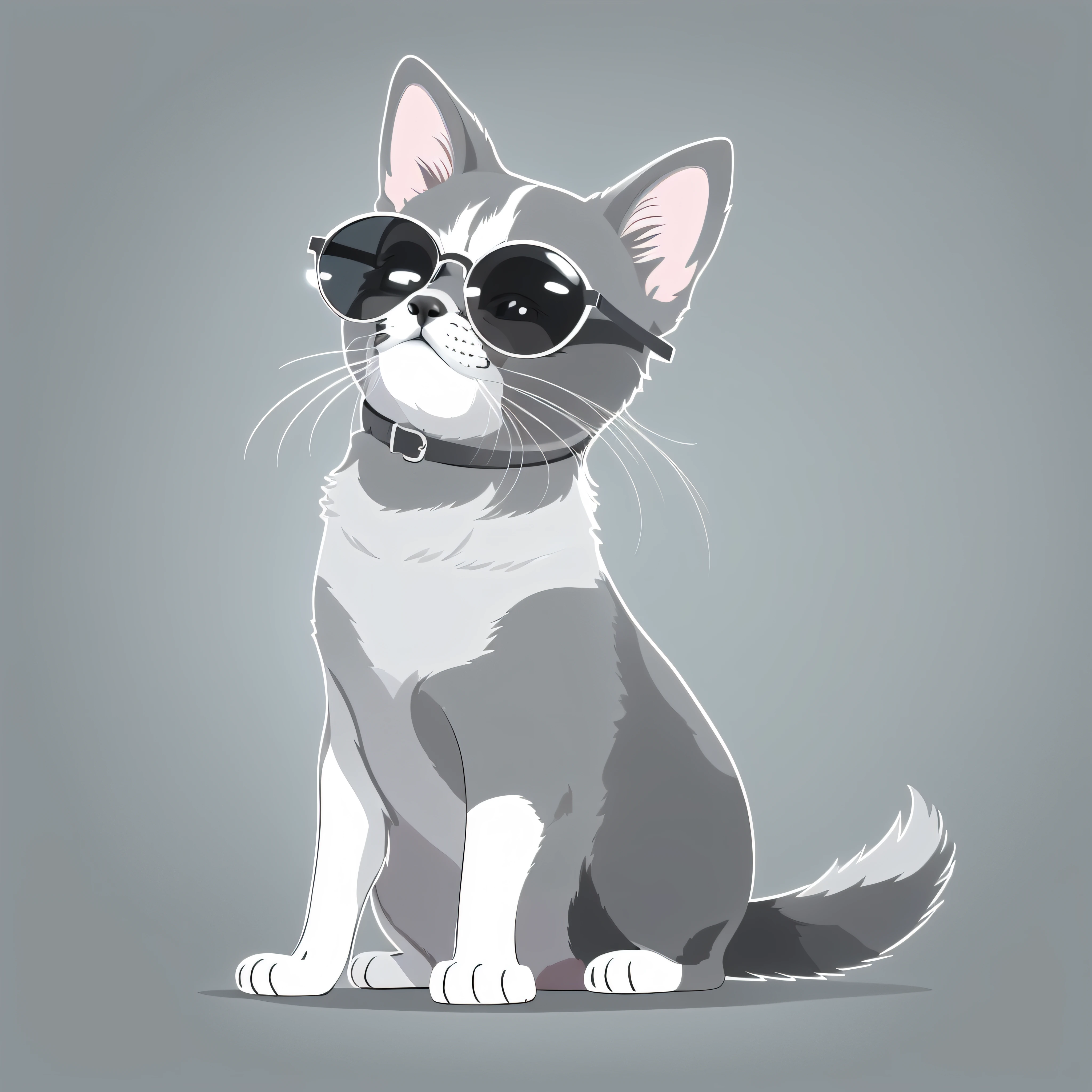 cute dog in sunglass vector illustration,2d,flat,gray color cat,white background,cartoon style, --no gradient