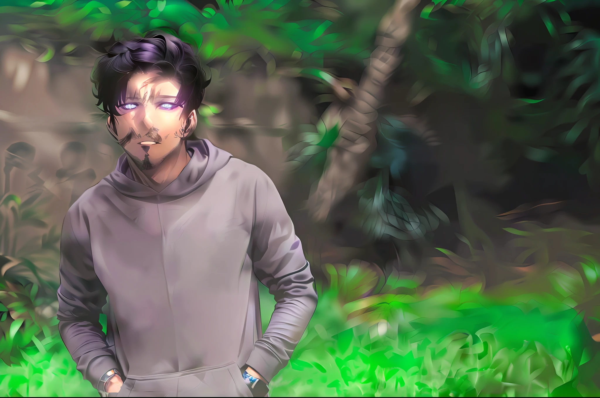 1man,1boy,muscualr,black hair,purple eyes, trained, suit,solo