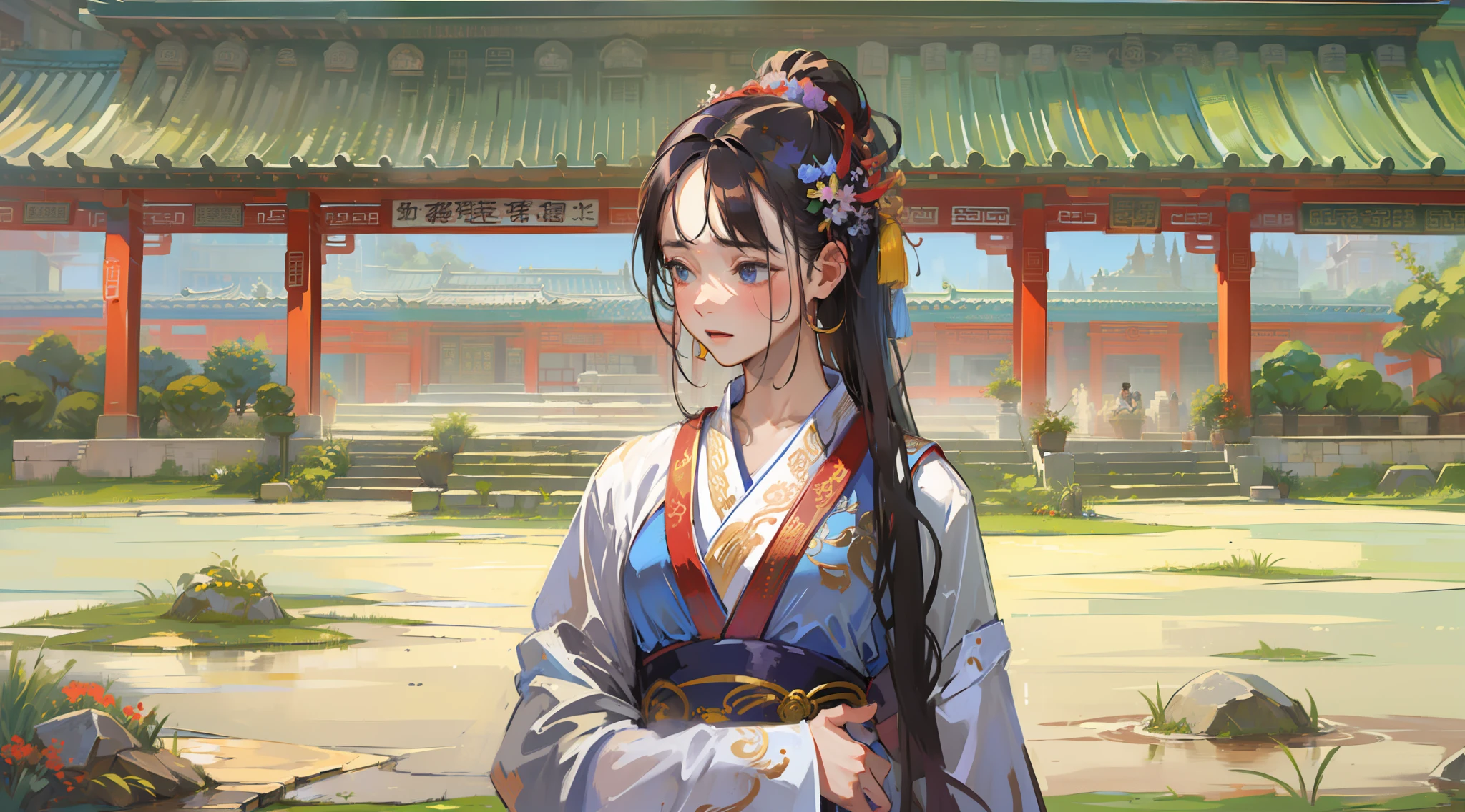(((tmasterpiece))), Best picture quality，hyper HD，Ancient China，zona rural，Quadrangle，At the entrance of the courtyard，A woman who is，Ancient Chinese peasant image，Cry，Sad，eye closeds