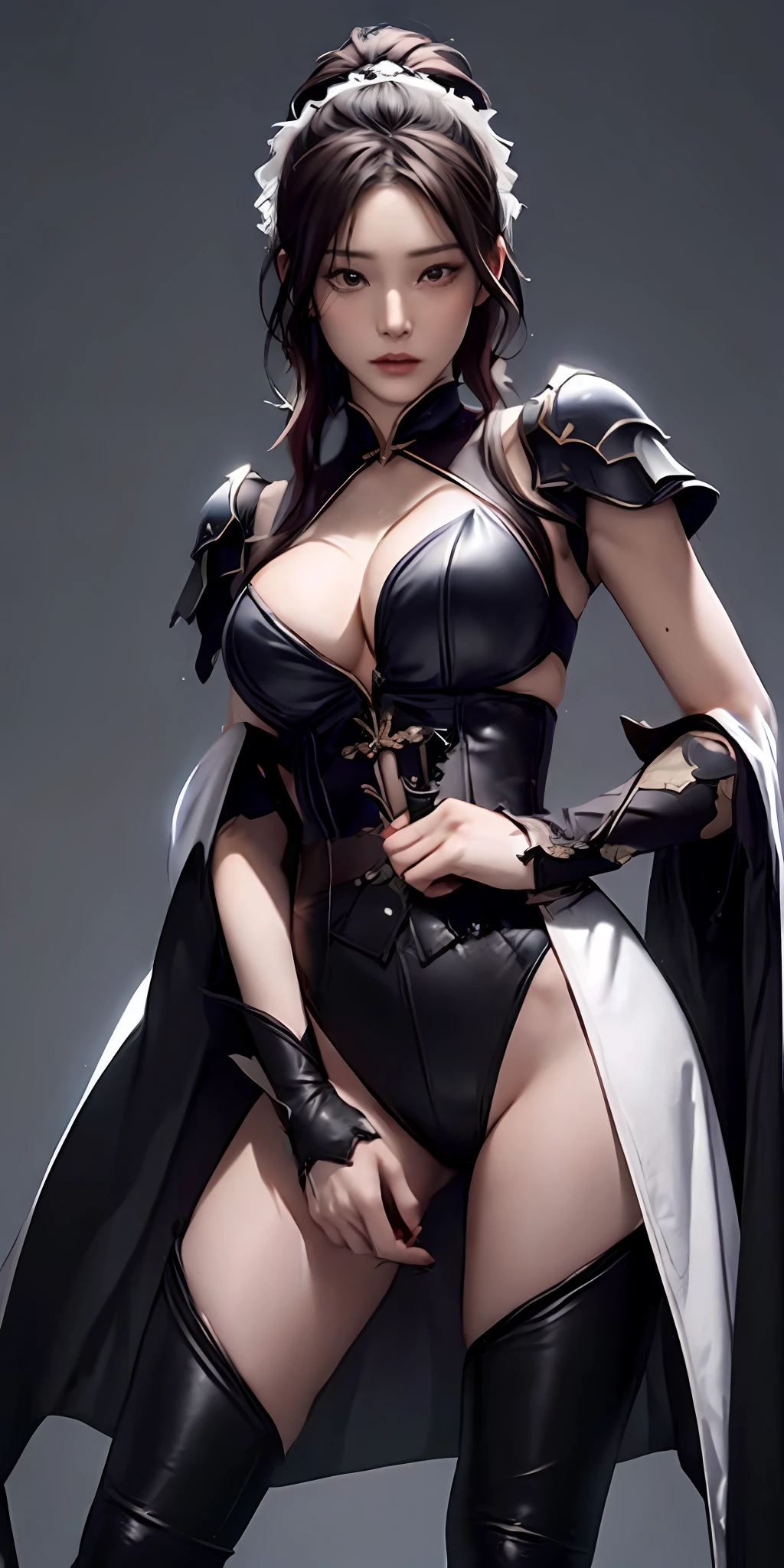 Hold a sword in both hands,attention,blacksilk,Slender thighs