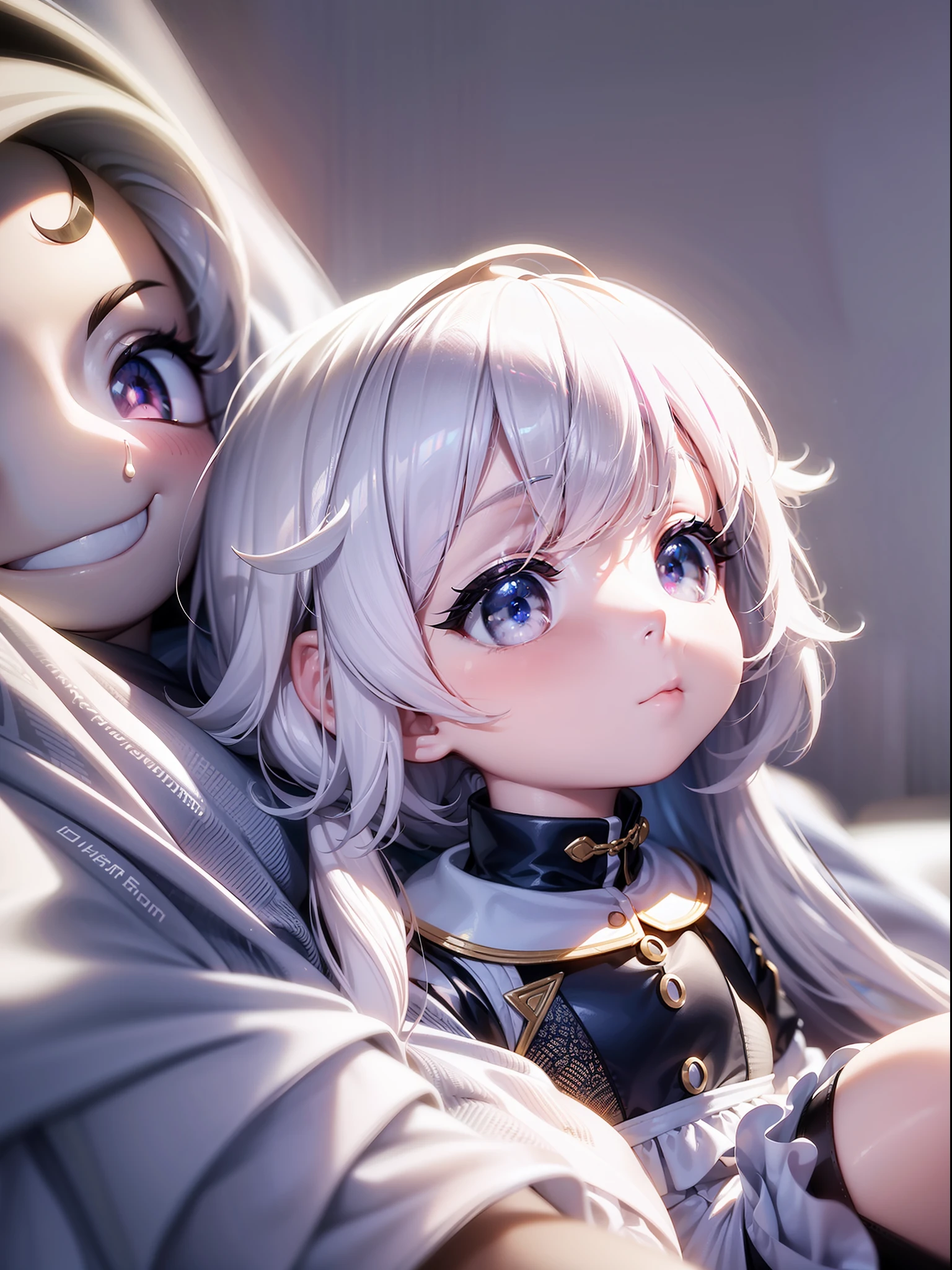 PopMart Blind Box IP, a close-up of a cute, white robe doll, young wanangel style, wearing long and fluent clothes, wlop style, pocelain doll, little people; Unreal Engine 5, Lite 3D/C4D production: 8K HD quality/lighting/ultra-detailed lens depiction 1.5, flawless, chibi background/cinematic.