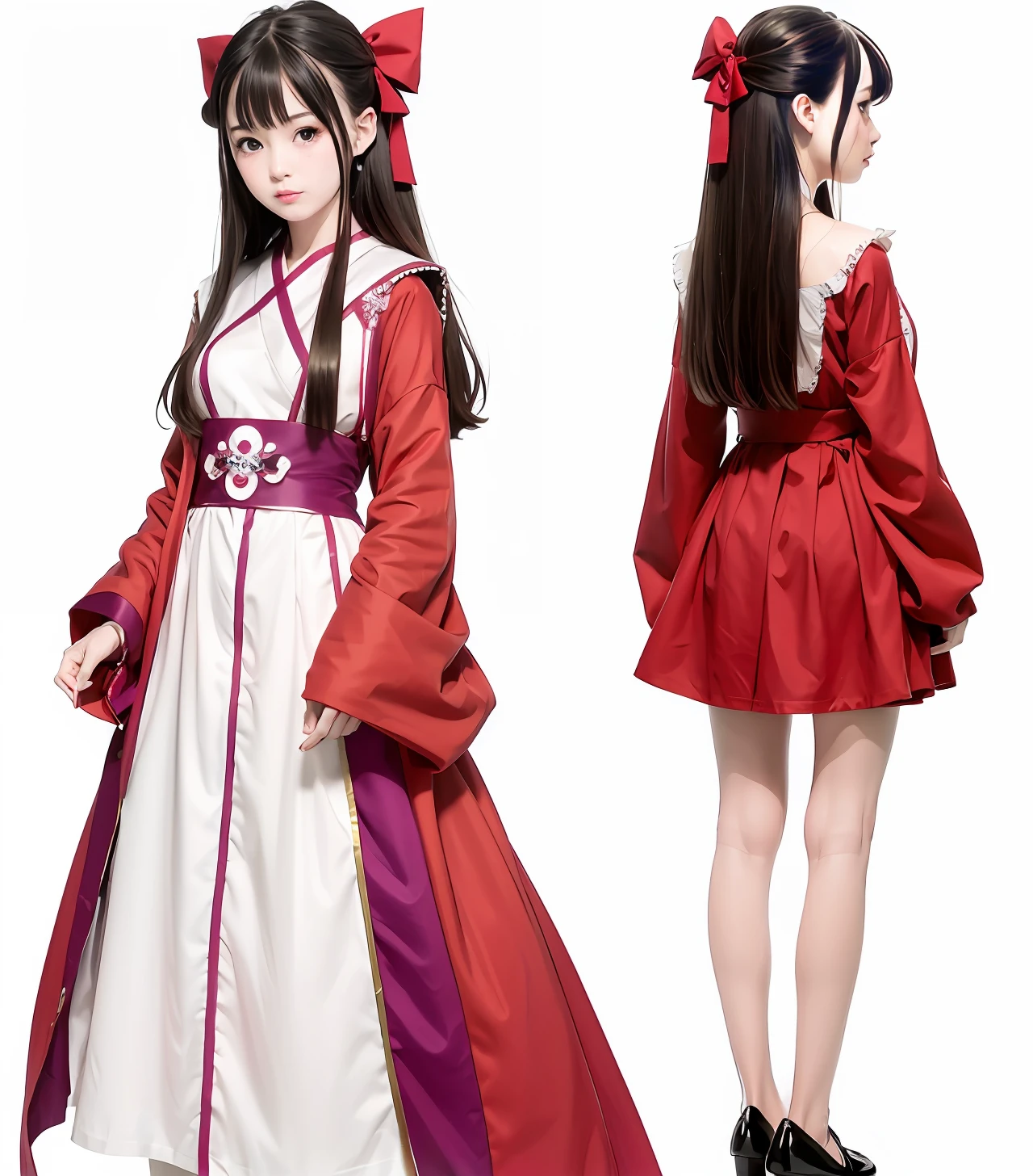 Painting of a girl in a dress,Bow knot, Shoujo manga character design, inspired by Kusumi Morikage, dressed with long fluent clothes, artistic renderings of Reimu Hakurei, traditional japanese concept art, inspired by Tsubasa Nakai, female anime character, anime sketch, inspired by Rumiko Takahashi, comic character, full-body xianxia