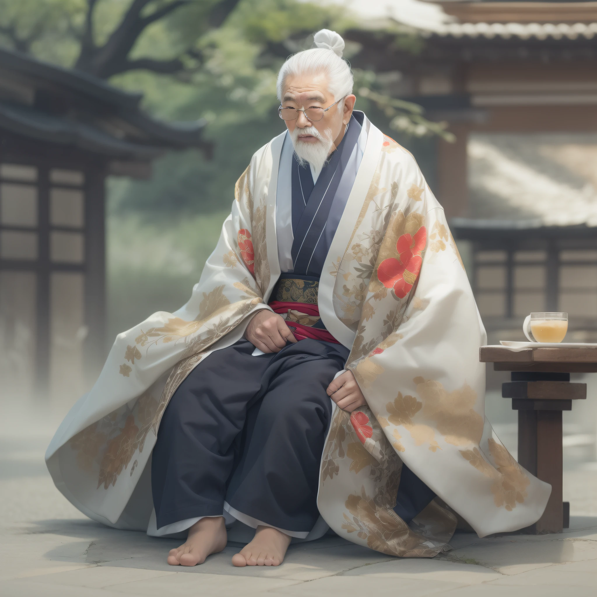 Japanese Onmyoji,Wear white socks,asian male,A old man
