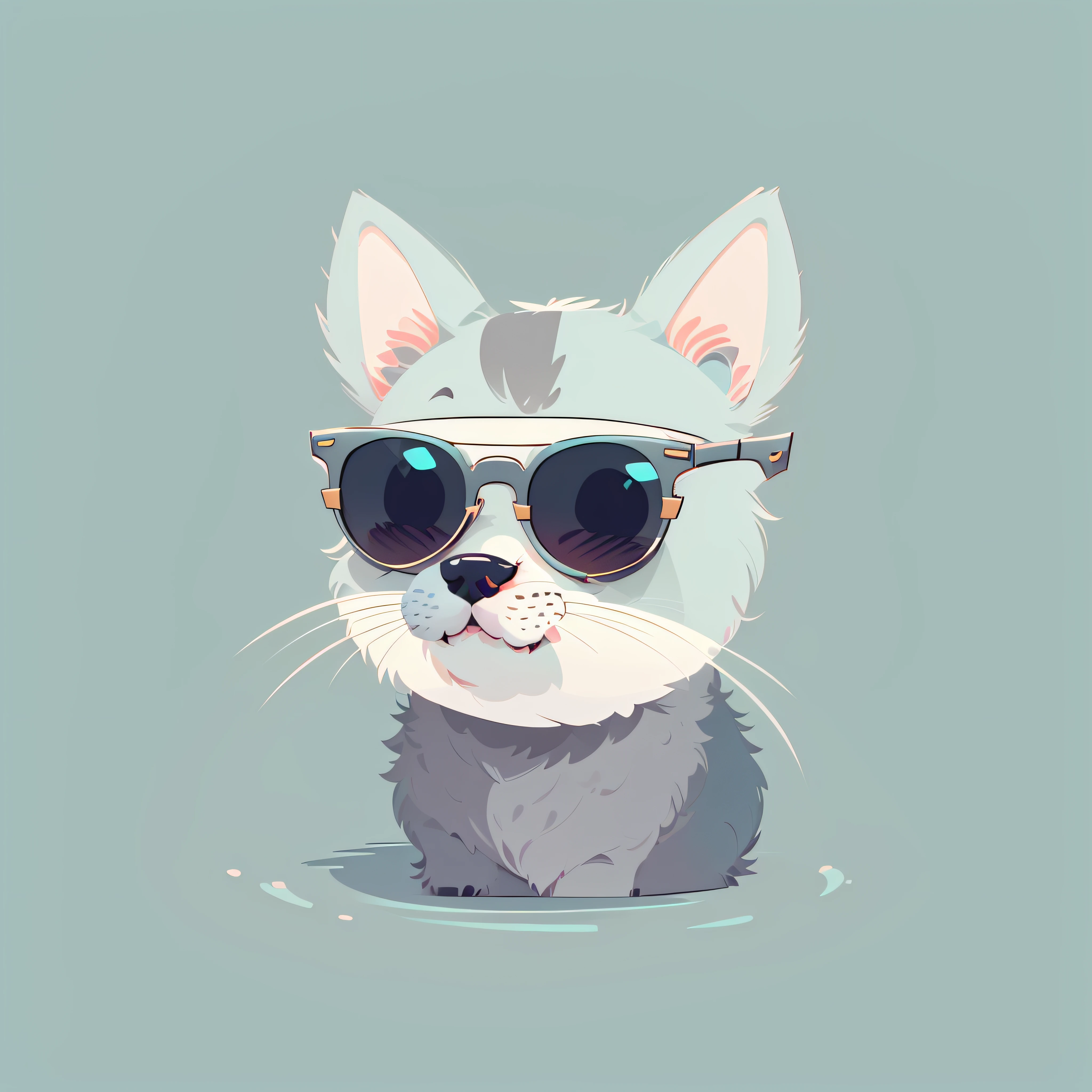 cute dog in sunglass vector illustration,2d,flat,gray color cat,white background,cartoon style, --no gradient