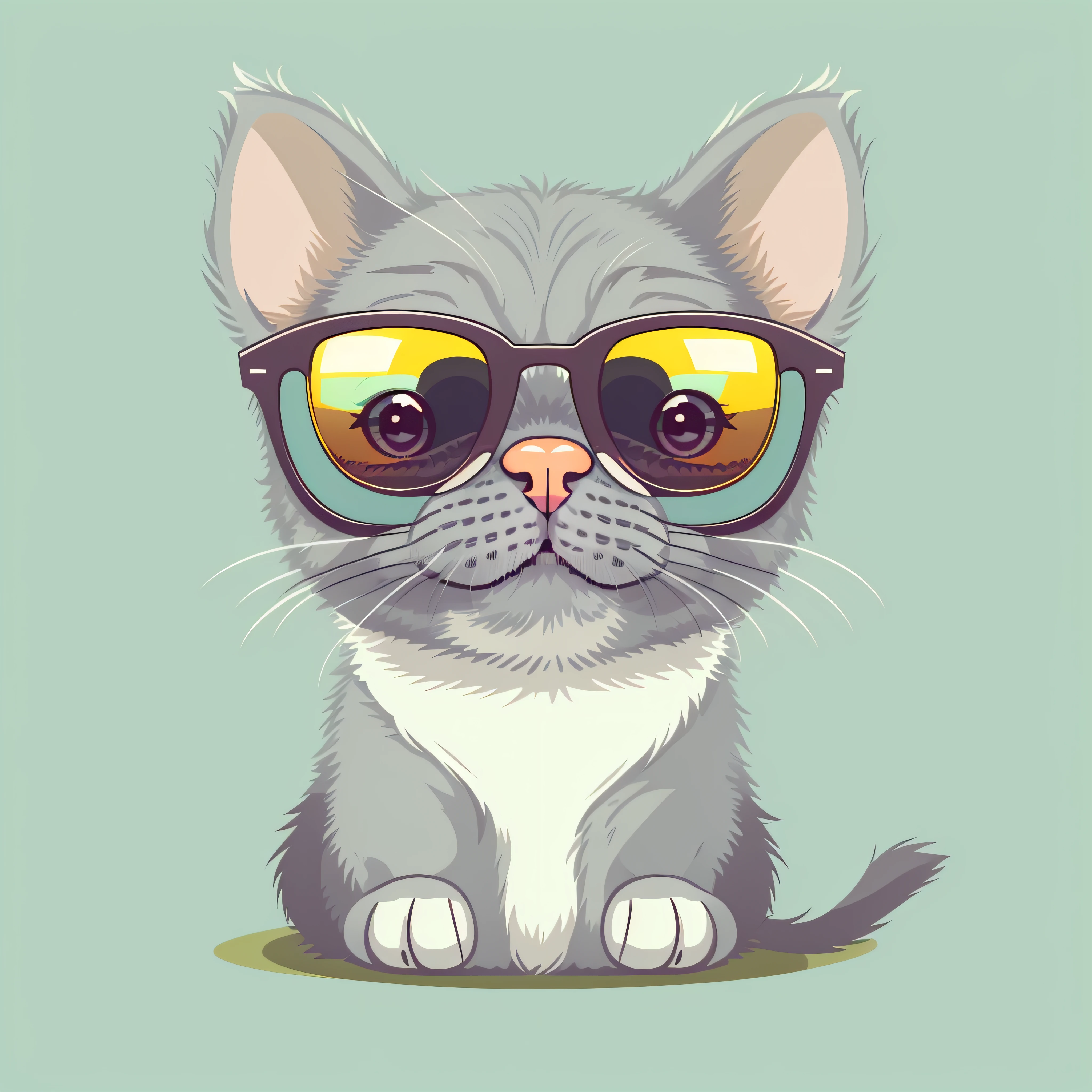 cute dog in sunglass vector illustration,2d,flat,gray color cat,white background,cartoon style, --no gradient