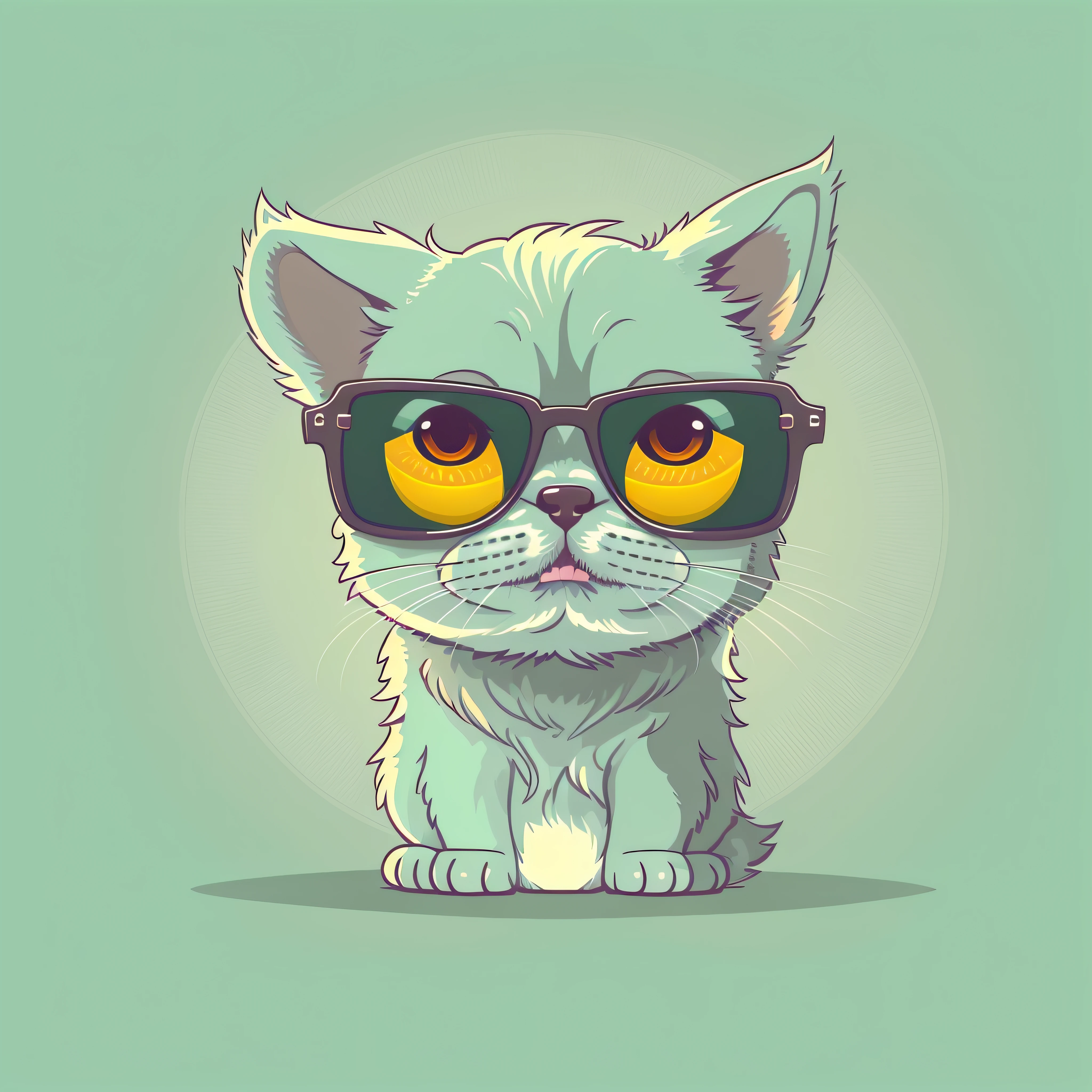cute dog in sunglass vector illustration,2d,flat,gray color cat,white background,cartoon style, --no gradient
